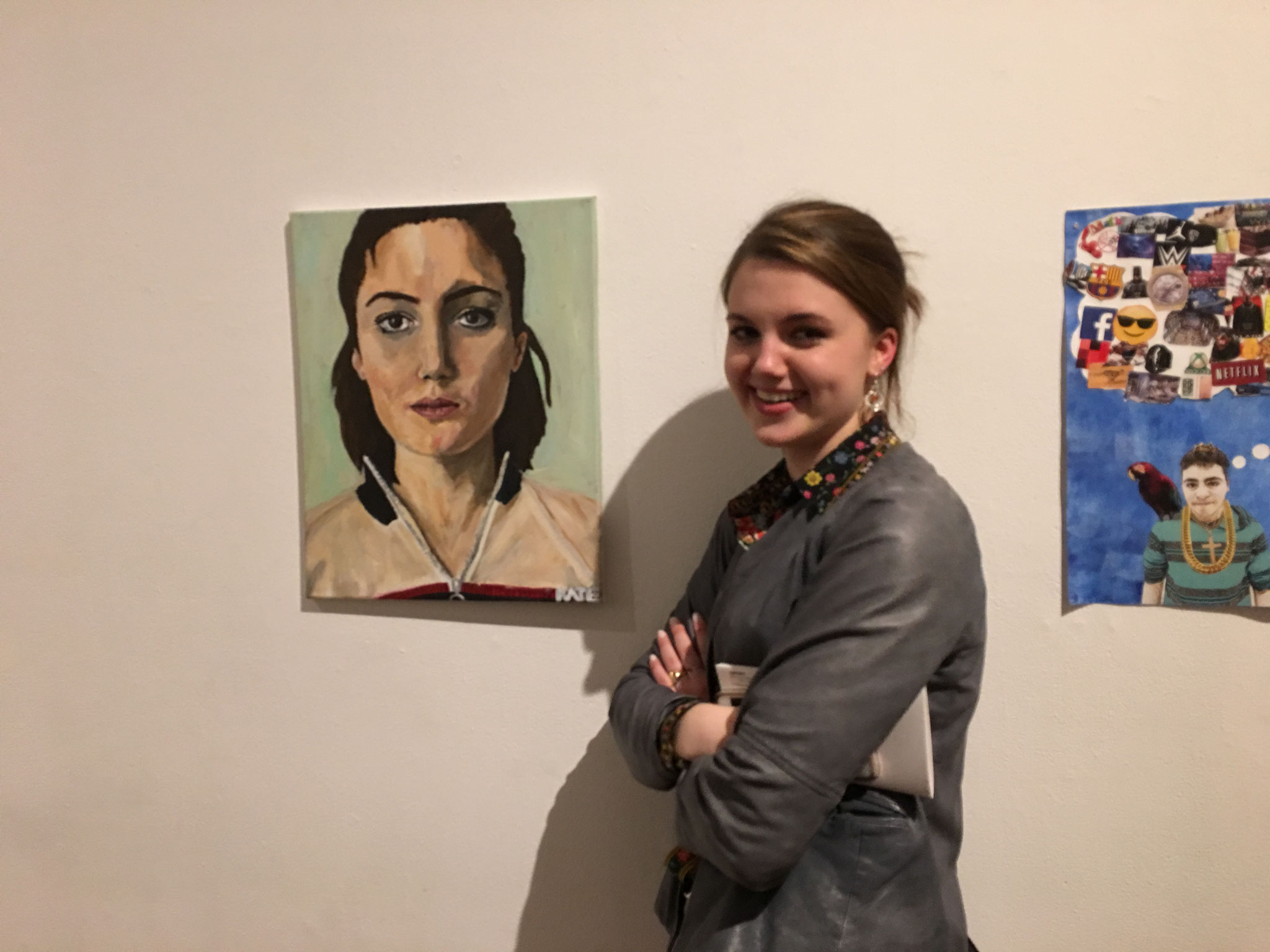 Kate K. with her artwork on display, Srping, 2018