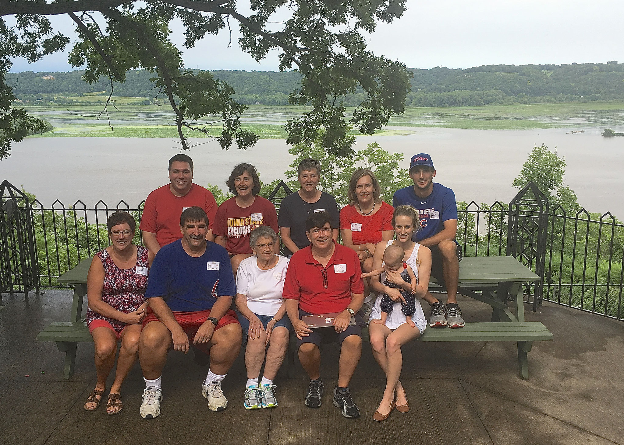 John and Mary Lou (Jaeger) Wagner's family: : Front row:  Jill, Paul, Mary Lou, John, and Emily Wagner (Cadence is lookng down); back row:  Greg, Wagner, Ann Ackerman, Cindy Wagner, Lorraine Gudas, and Nick Wagner.