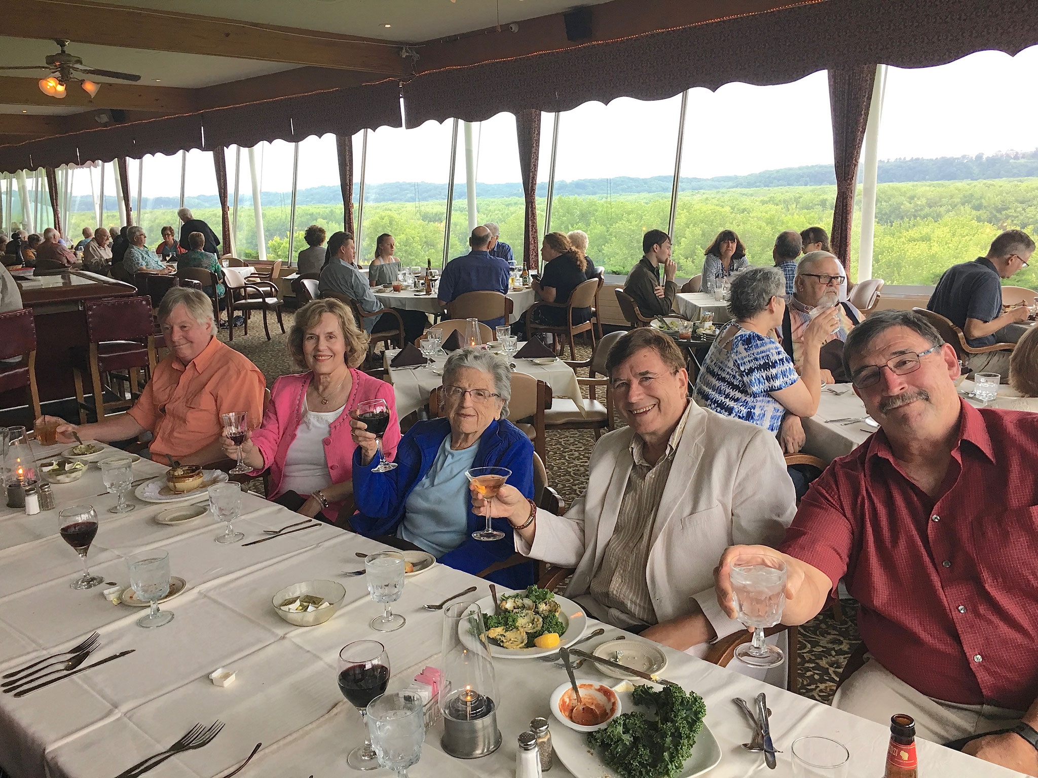 Mary Lou's 95th B'day Celebration, Timmerman's along the Mississippi River June, 2019 John A., Lorraine, Mary Lou, John Wagner, Paul Wagner