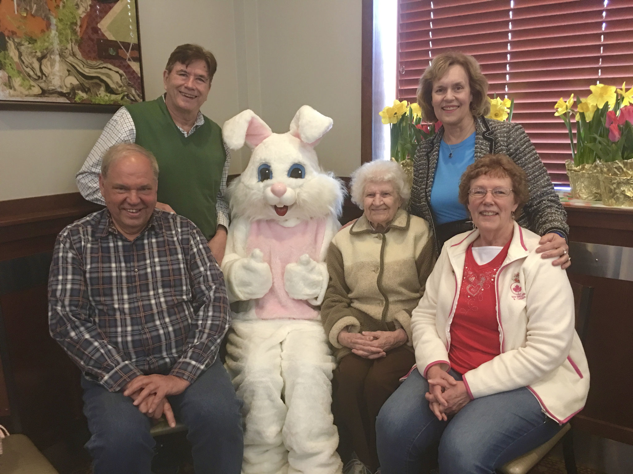 Tom, Easter Bunny, Aunt Detta, Lorraine & Karen  Easter, 2019 RI