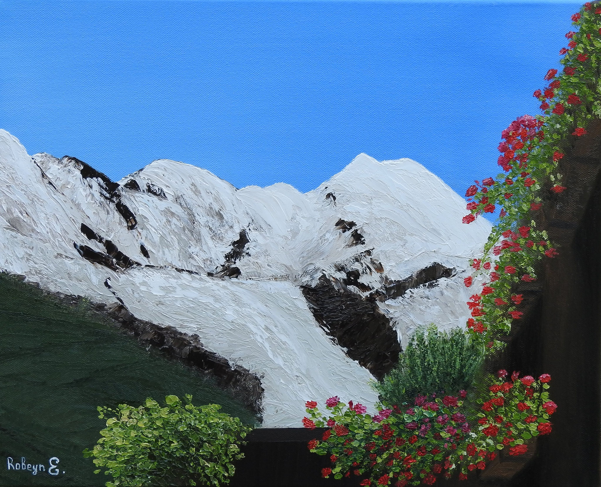 "Flowers and snowy mountains" - oil, canvas 40Х50, 2016