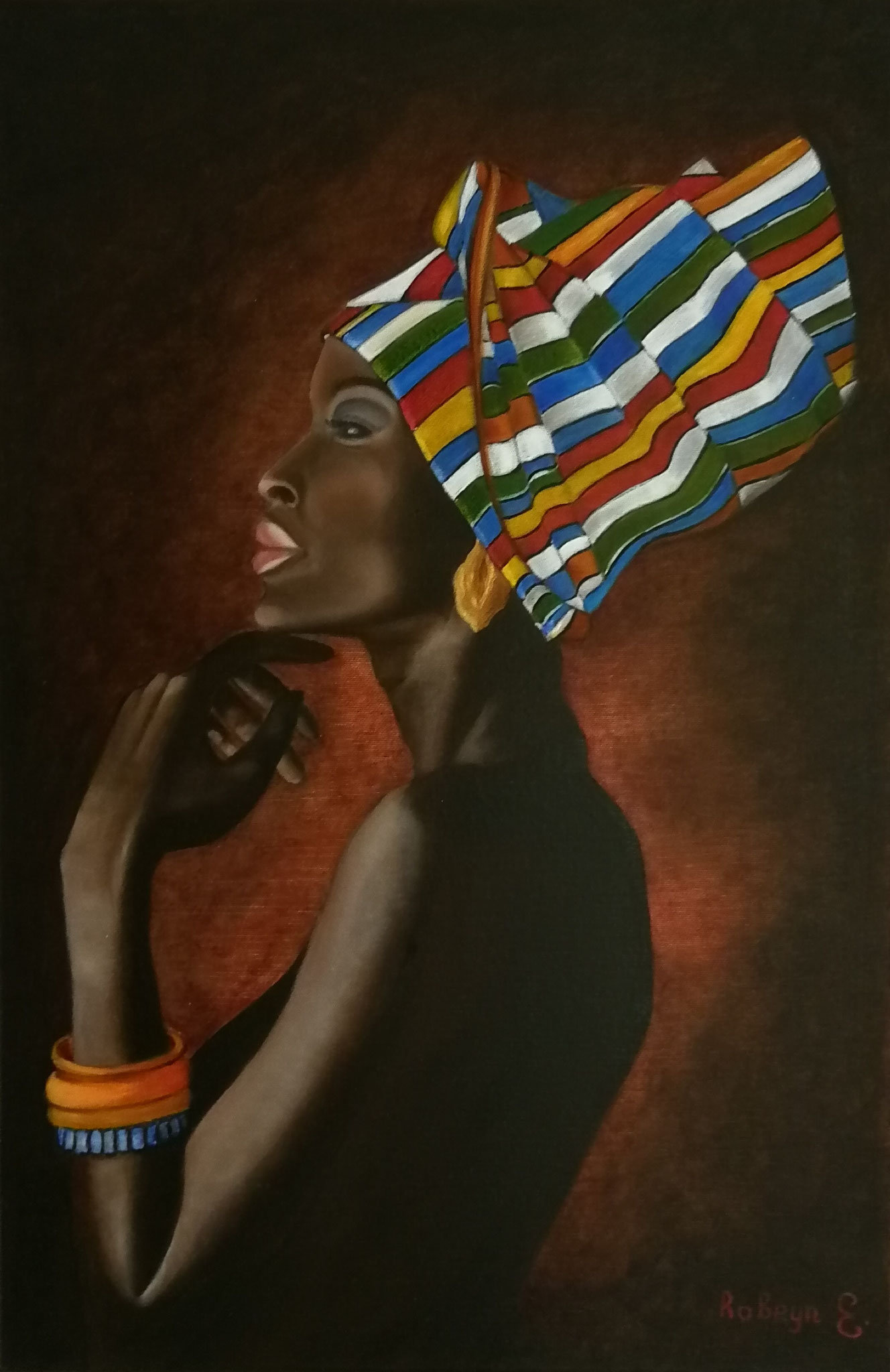 "African Beauty" -  oil, canvas 60х40, varnish, 2017. Exhibition "Sensuality" Tongeren August 2018 