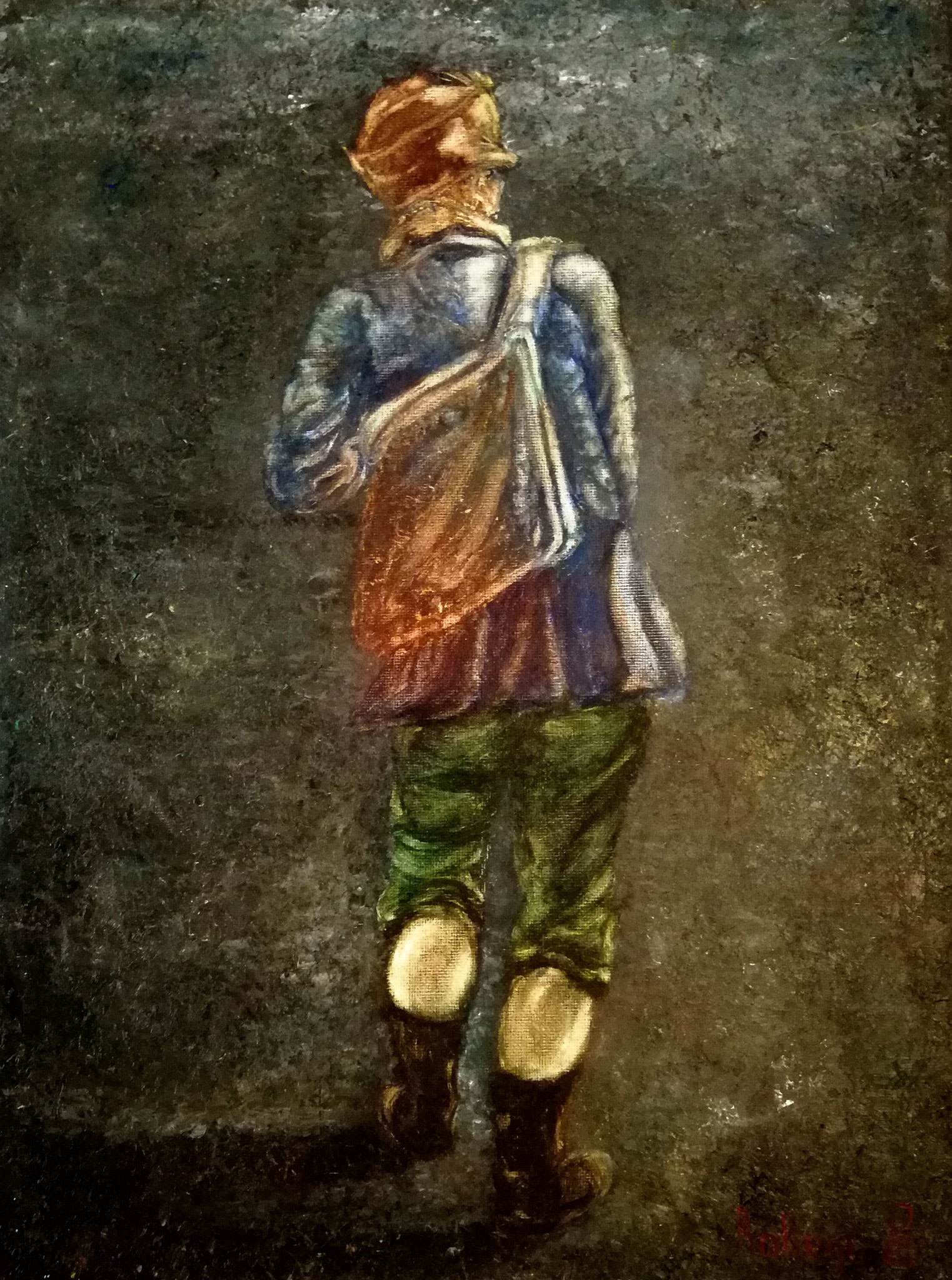 "The Walking Boy" - oil, canvas 40x30, 2018. Inspered by the drawings of Holland old masters...made in modern oil painting techniques. International Art Exhibition in Bruges Belfort July 2018, Private collection Moscow 