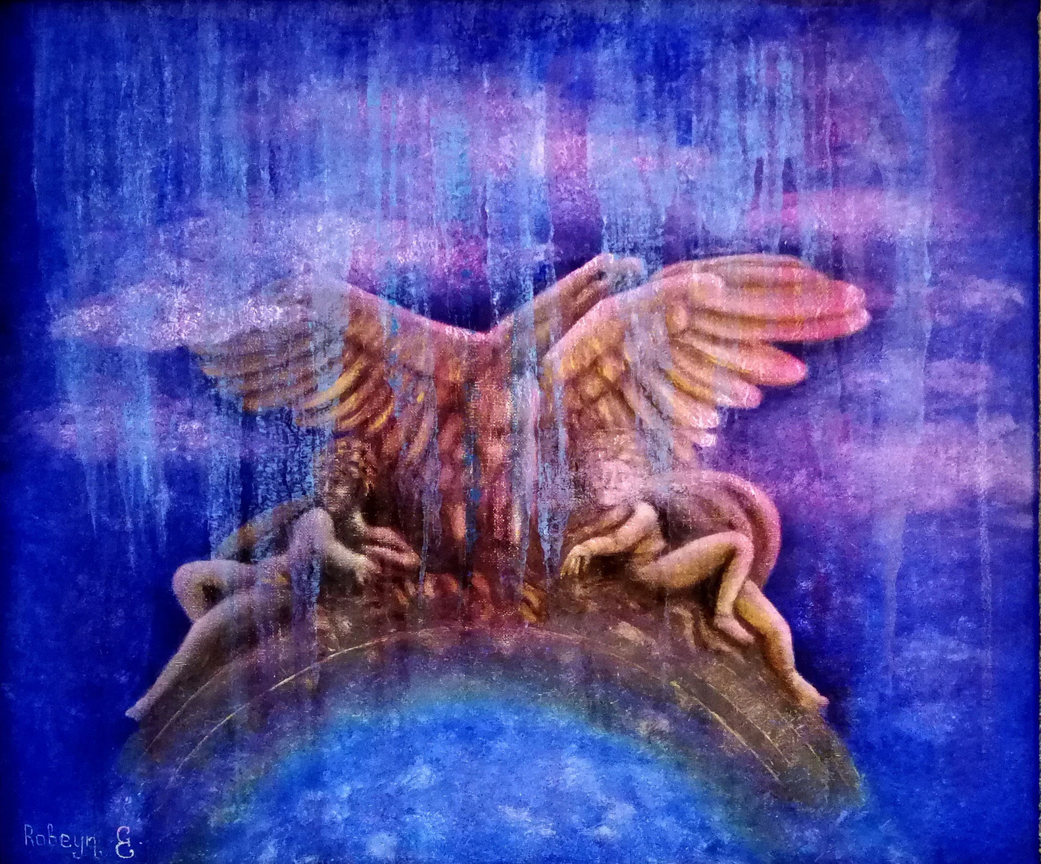 "Phoenix and Angels" - oil, canvas 50х60, varnish, 2018.  Inspired by the architecture of Granada