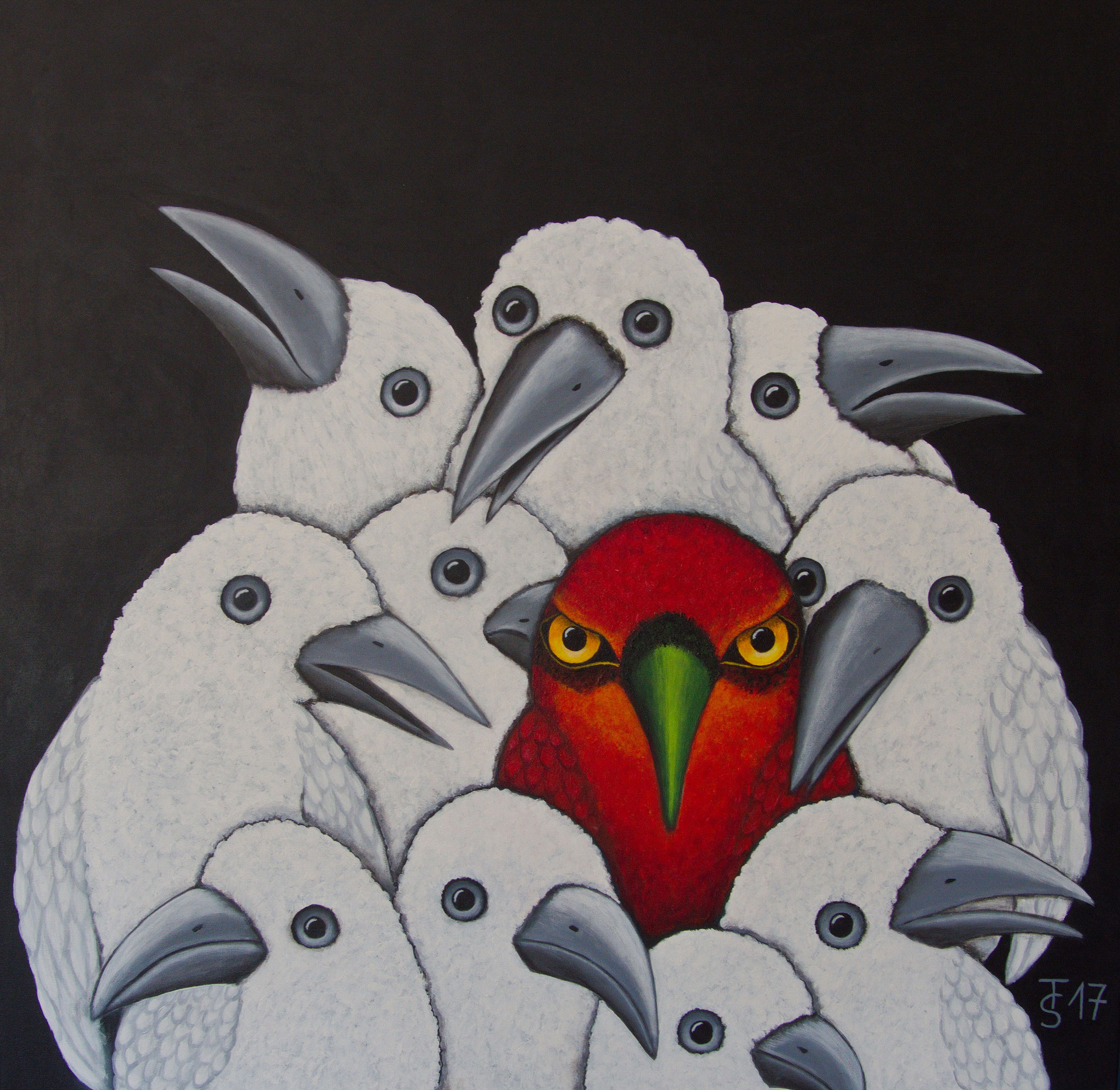 Grünschnabel  _  (Acryl auf Leinwand, 100 x 100 cm)
