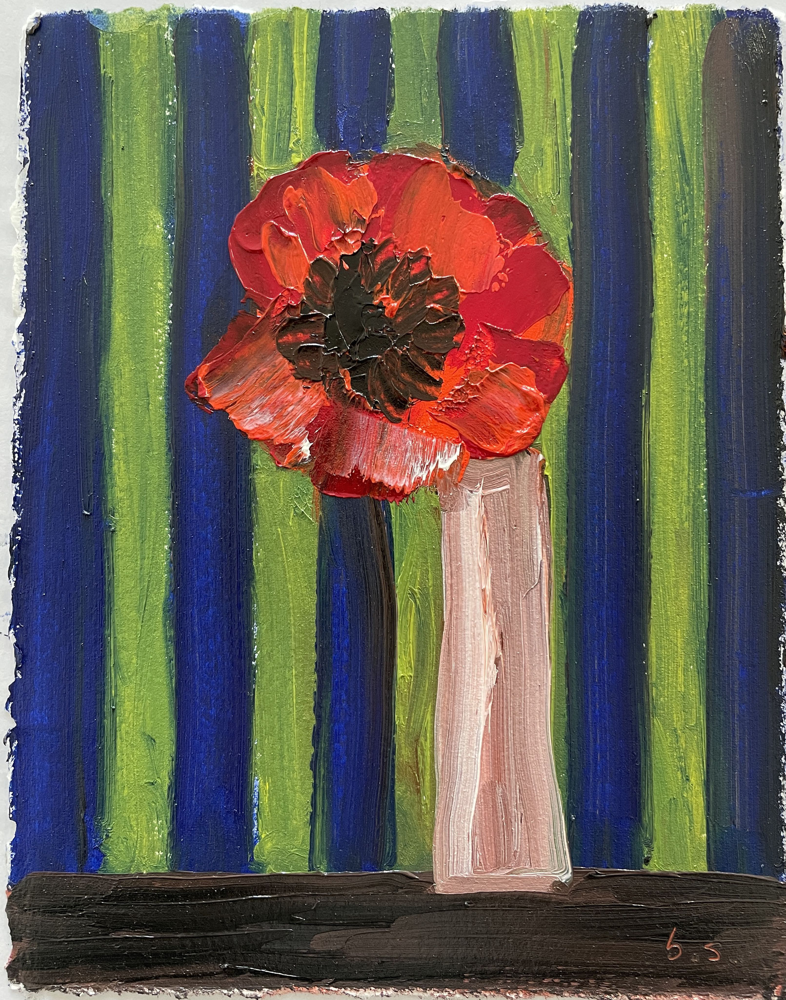 VERKAUFT © Beate Schaefer, 2023, Poppy in Small Vessel, Monotype and Overpainting, 15 x 21 cm