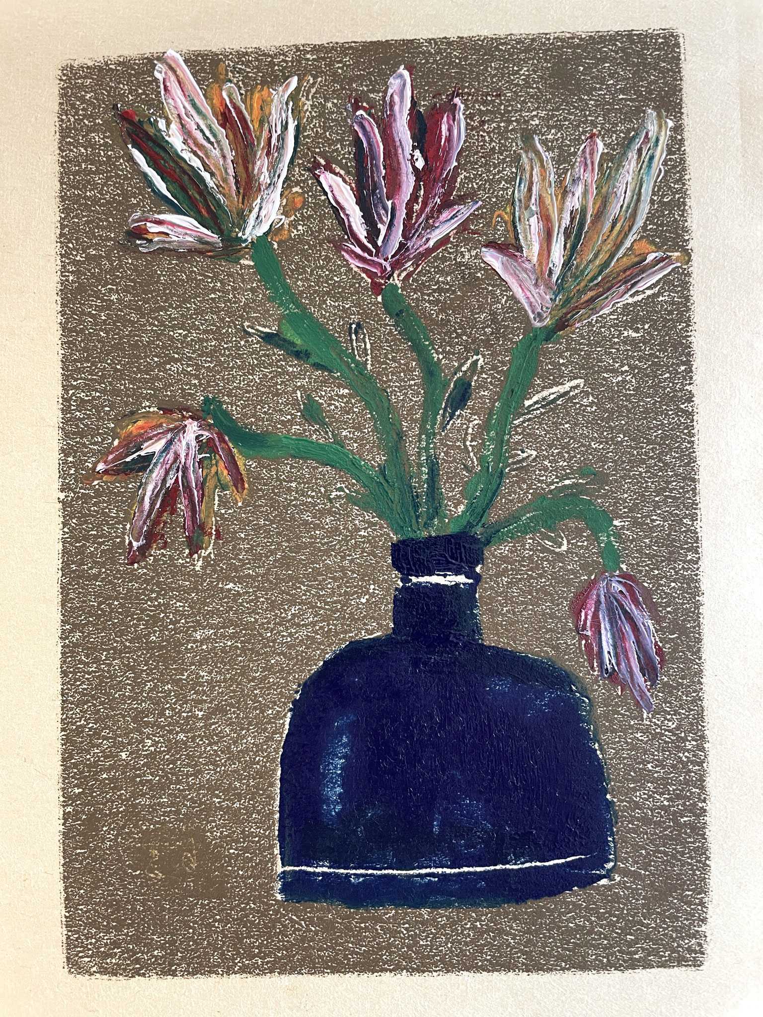 © Beate Schaefer, Mini Flowers 3, 2023, Monotypie u. Übermalung, 13 x 18 cm