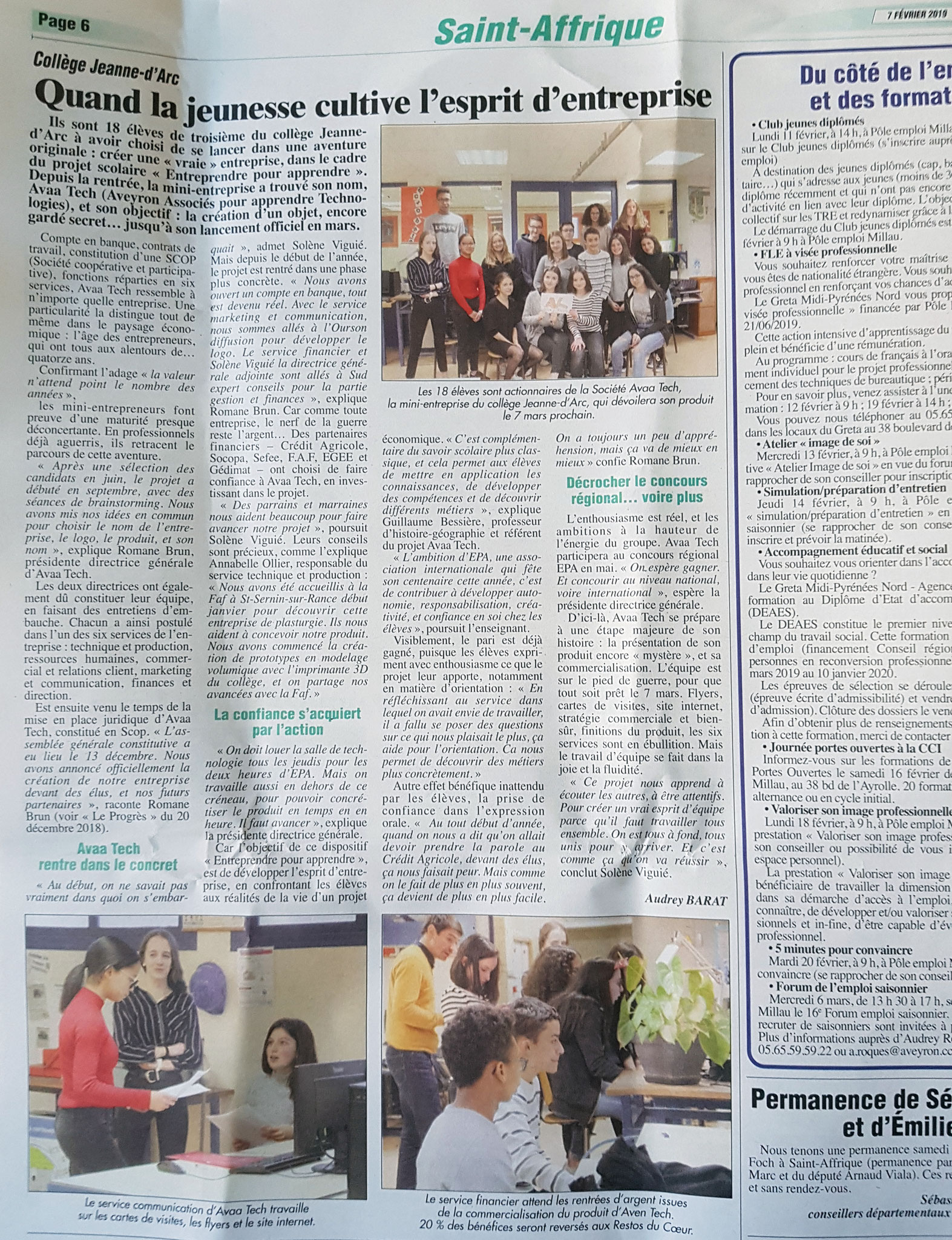 Article Progrès :  "Quand la jeunesse cultive l'esprit d'entreprise". Page 2