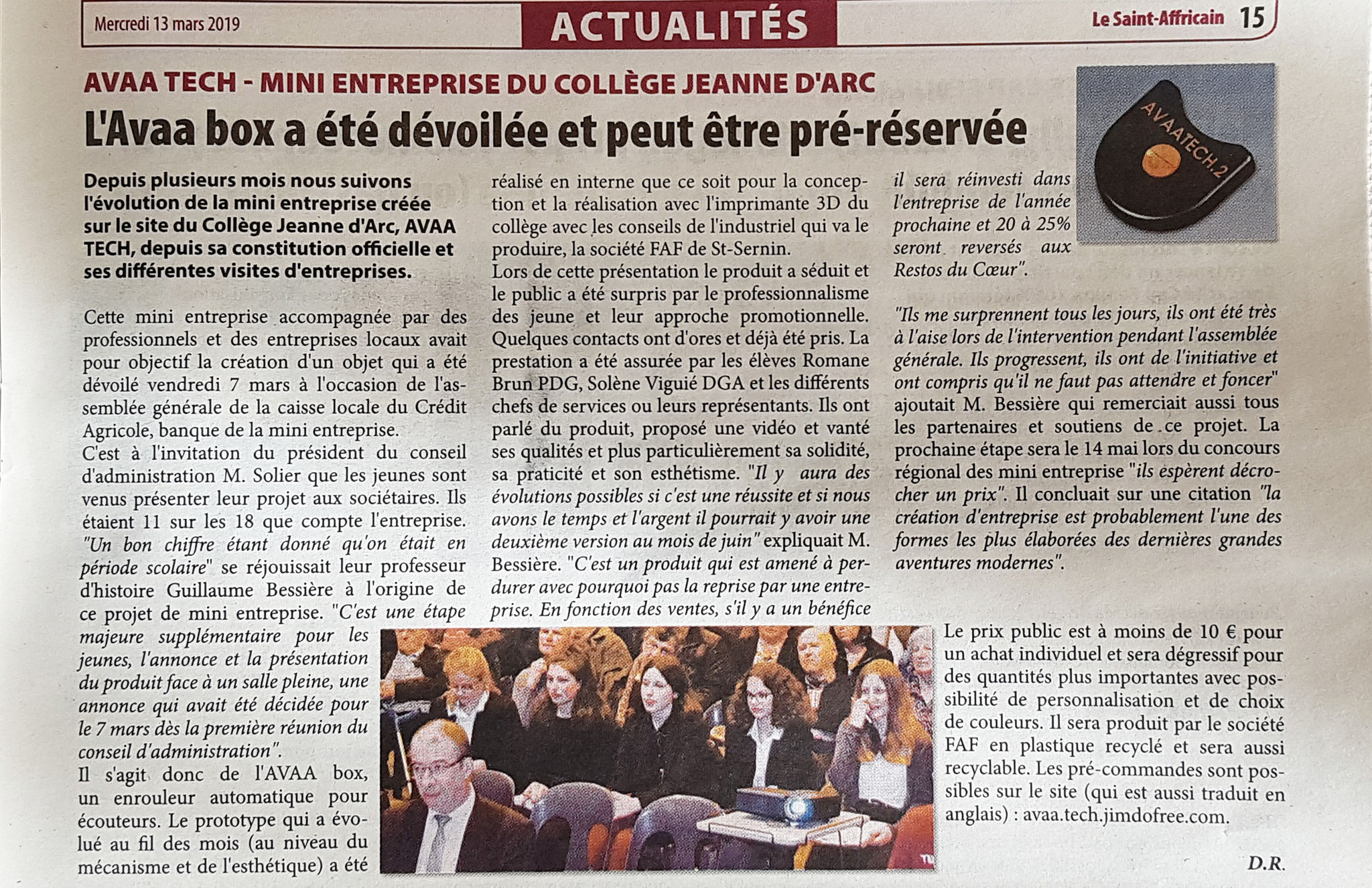 Article Saint-Affricain : "L' Avaa Box a été dévoilée"