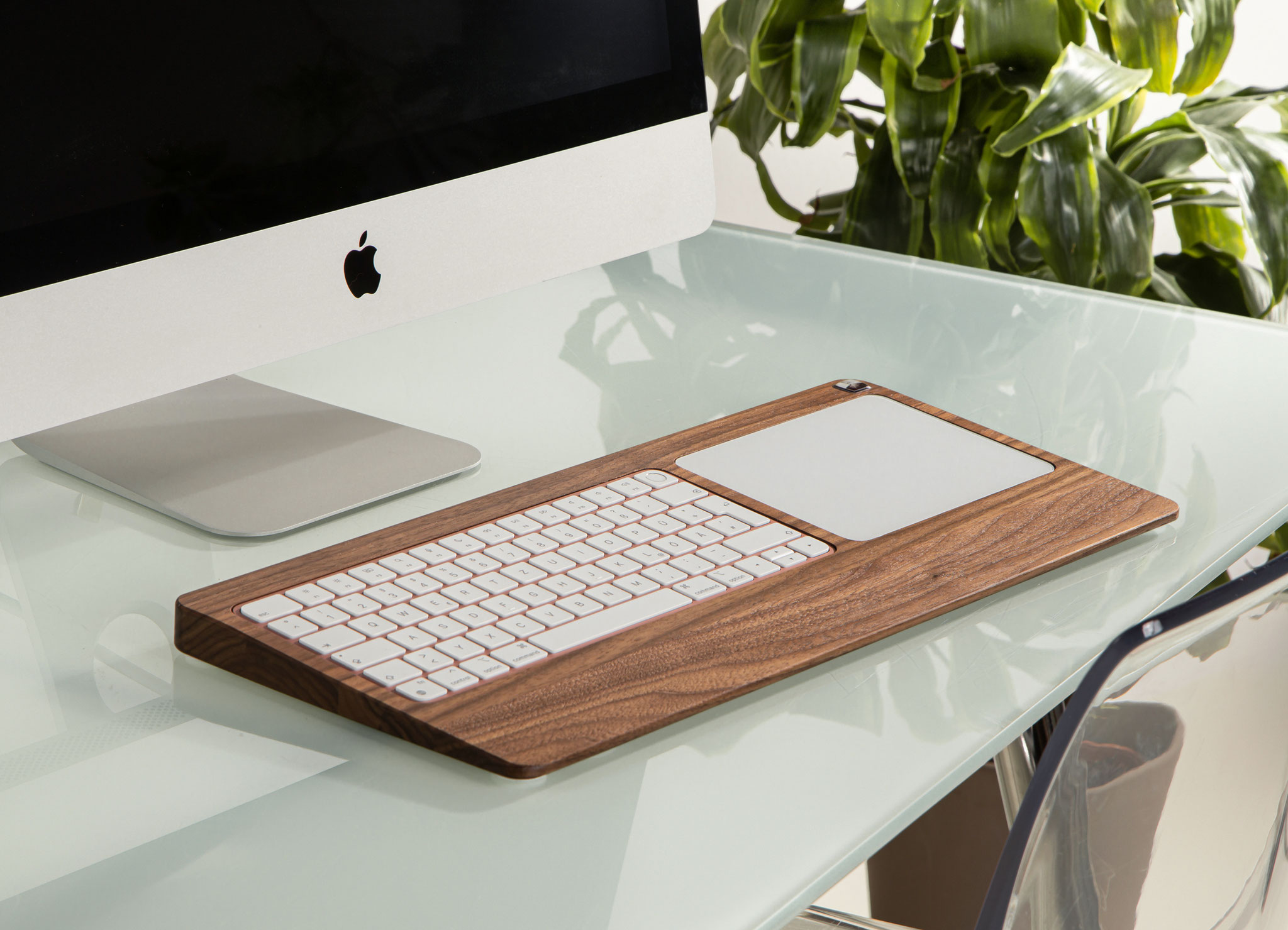 Woodys TrackpadTray aus Nussbaumholz