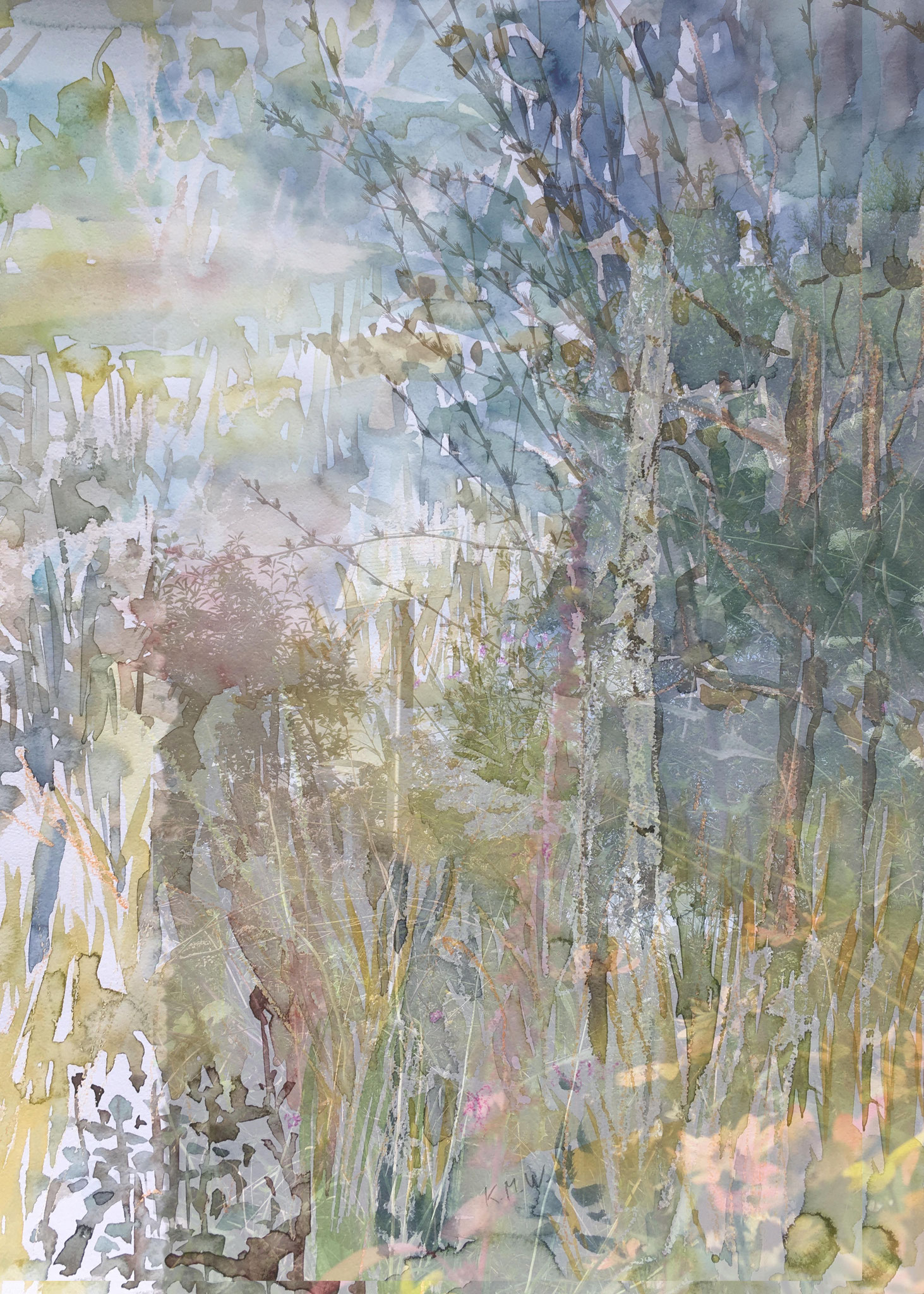 "Birken" Mixed Media Acrylglas 70 x 50 cm