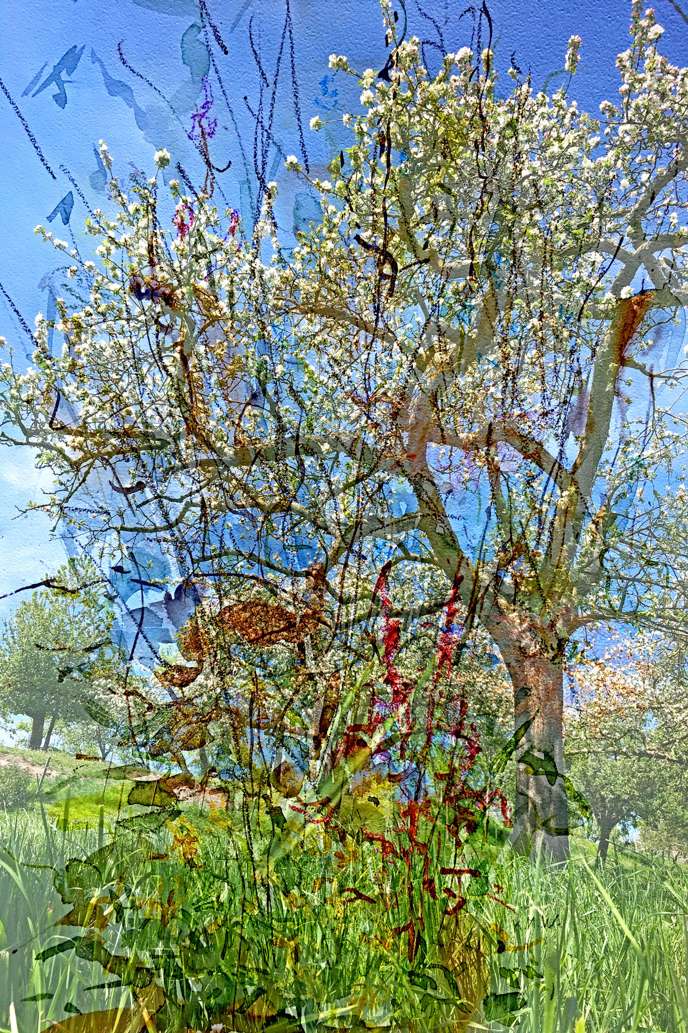 "Himmelblau und Apfelgrün"  Mixed Media Acrylglas 70 x 105 cm