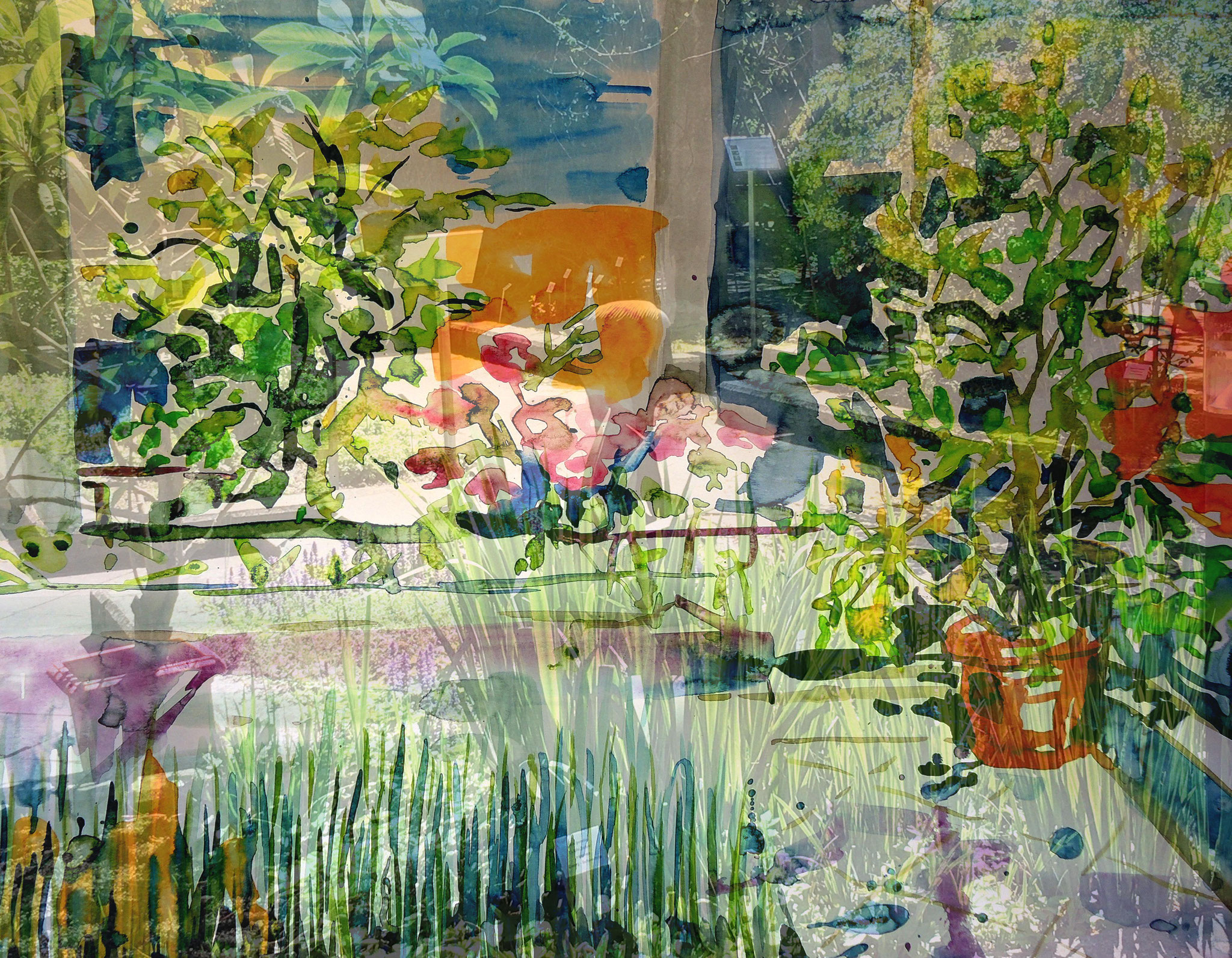 "Mediteraner Garten" Mixed Media Fotodruck 66 x54 cm