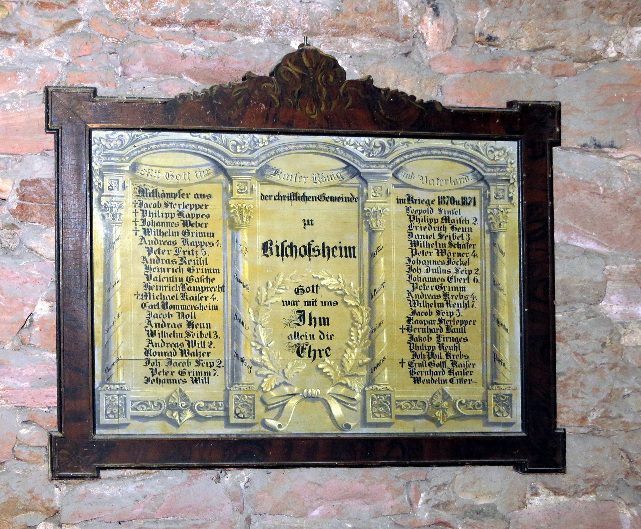 Die Gedenktafel für die Kriegsteilnehmer und Gefallenen im Krieg 1870 und 1871