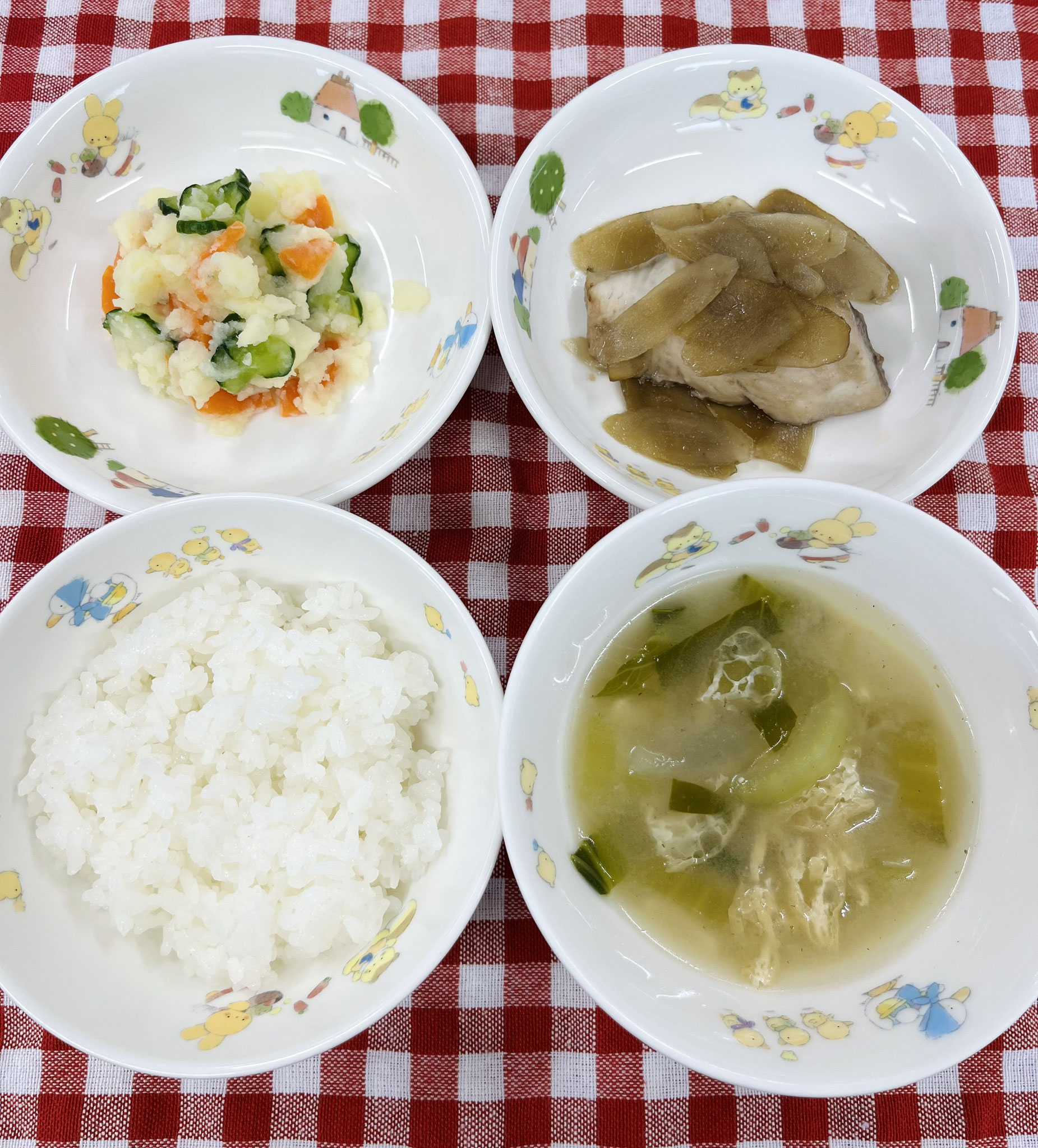 6/2　ご飯  みそ汁  さわらとごぼうの煮つけ  ポテトサラダ