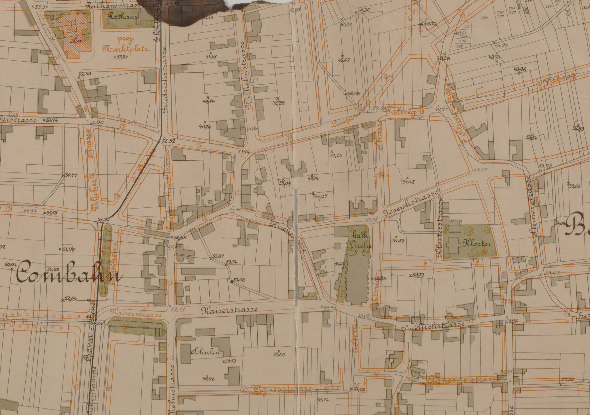 Ausschnitt aus dem Stübbenplan 1900/1903 mit den geplanten neuen Straßenführungen