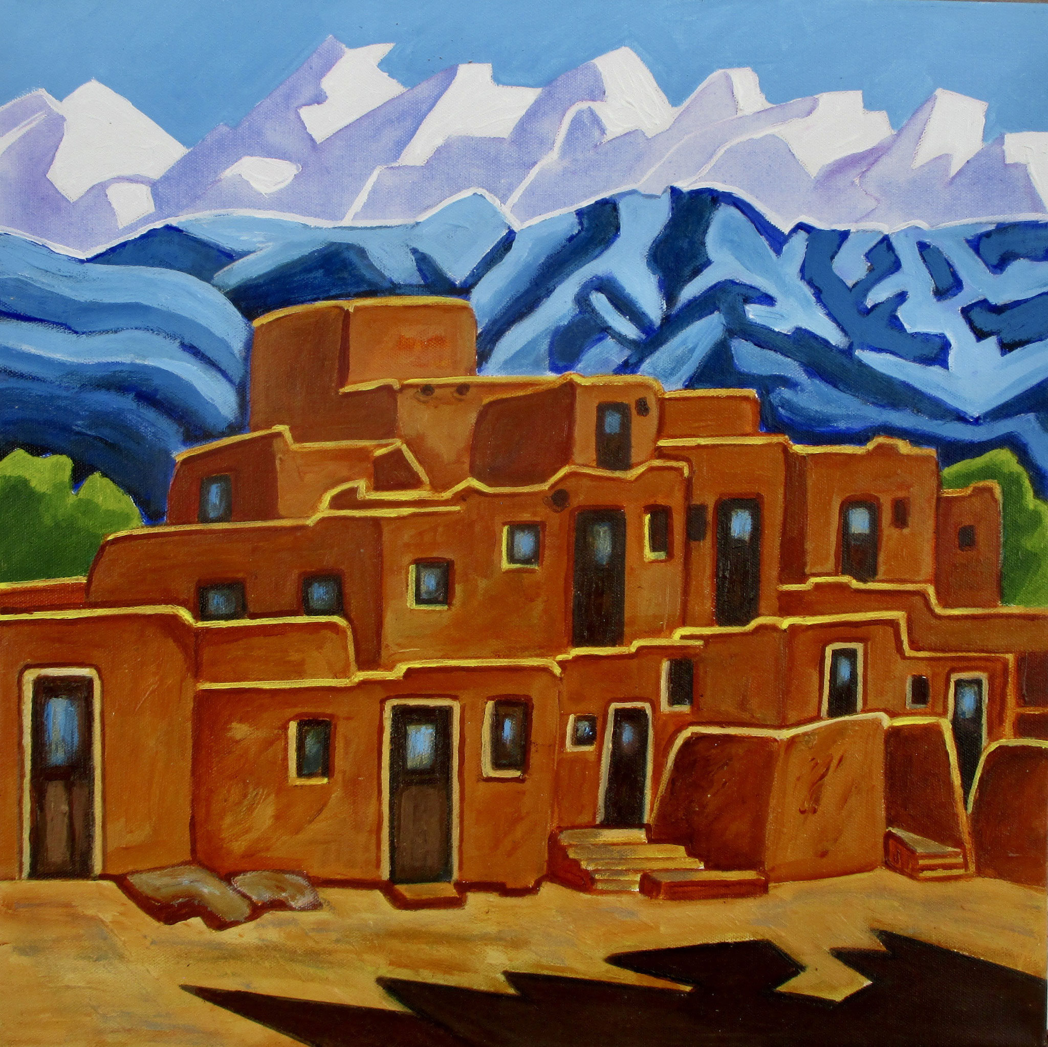 Taos Pueblo, acrylic on canvas, 20 x 20