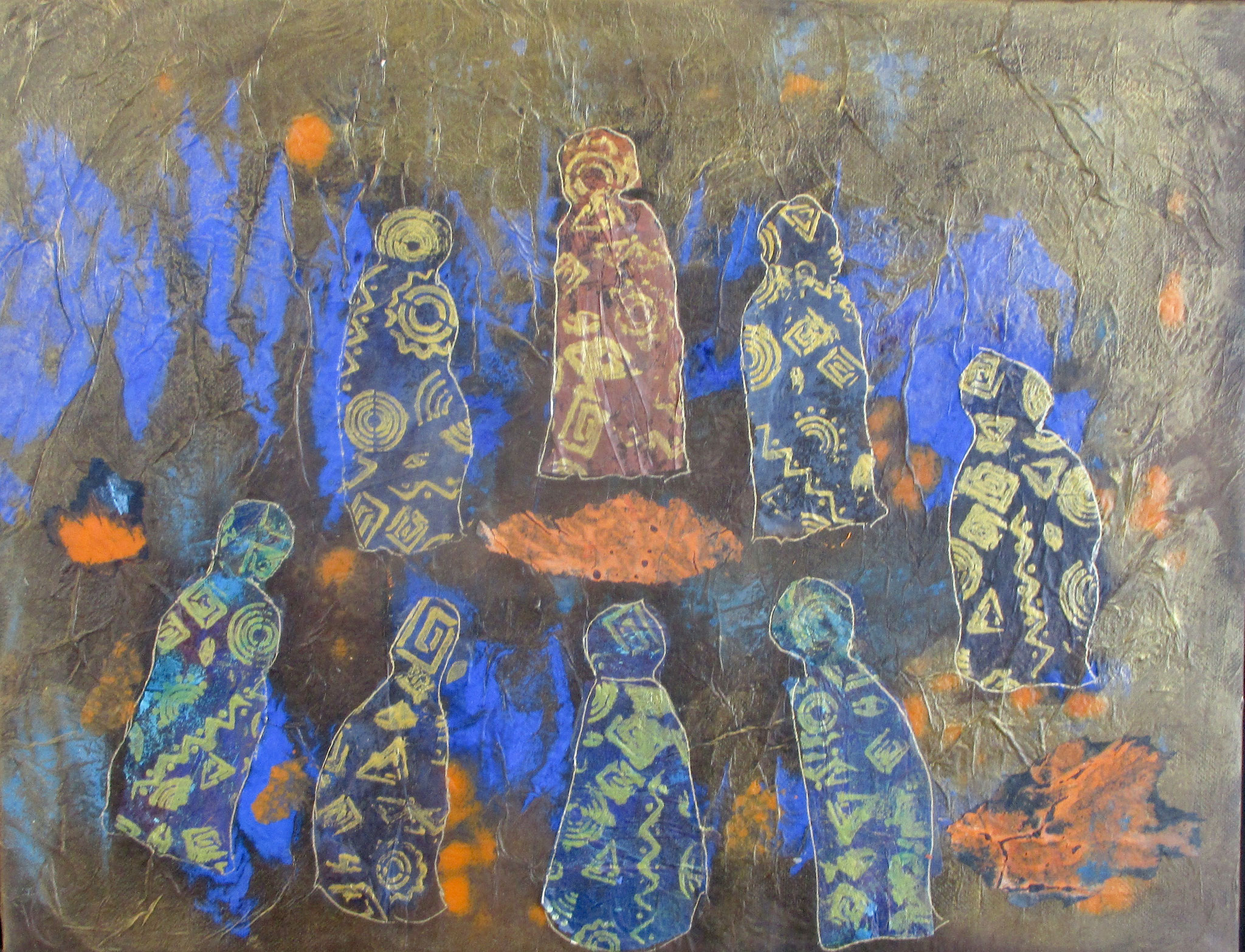 Navajo Fire Dancers, mixed media on canvas, 14 x 18