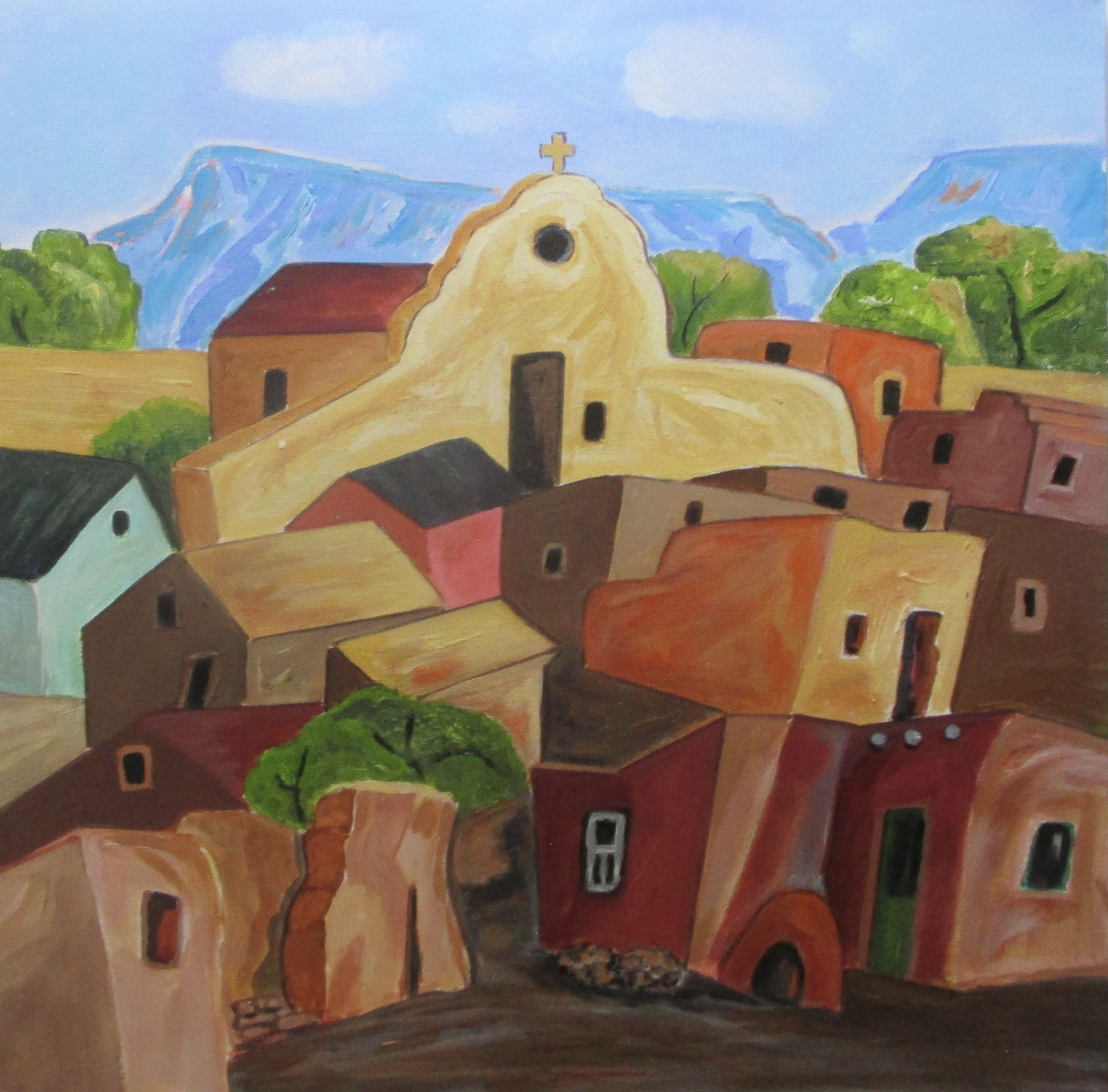 Pueblo Village, oil on canvas, 20 x 20