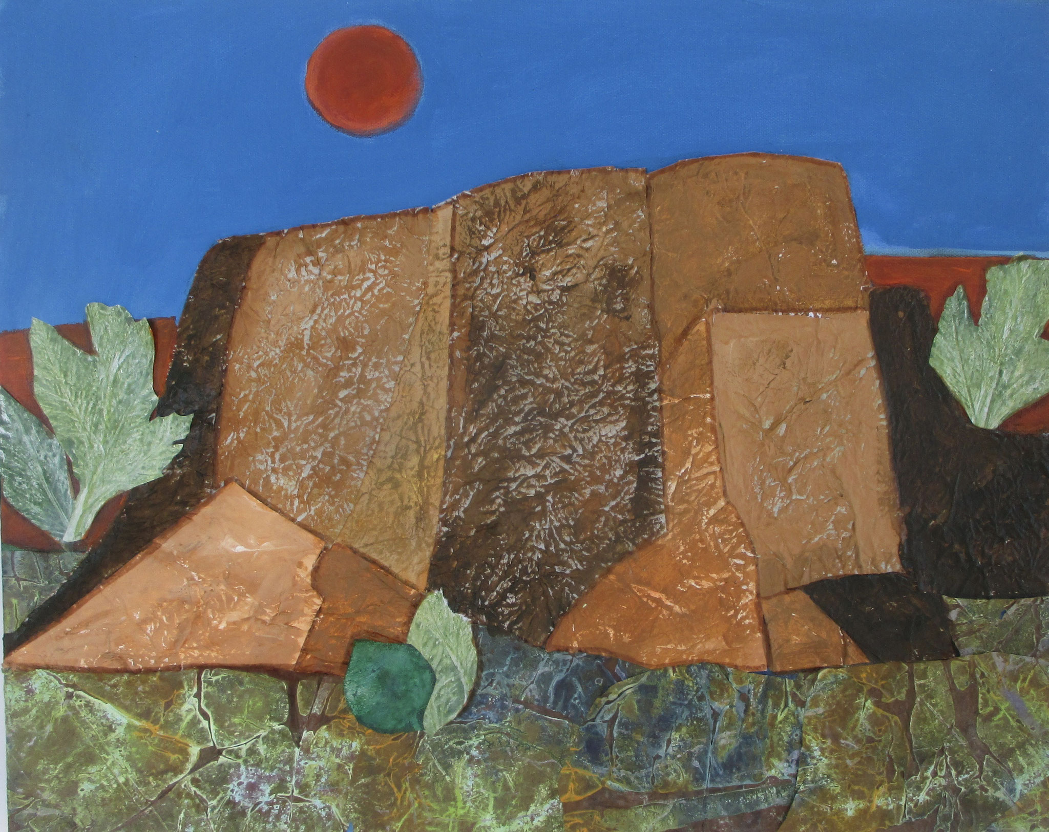 Strawberry Moon Over Ranchos Church, mixed media, 16 x 20