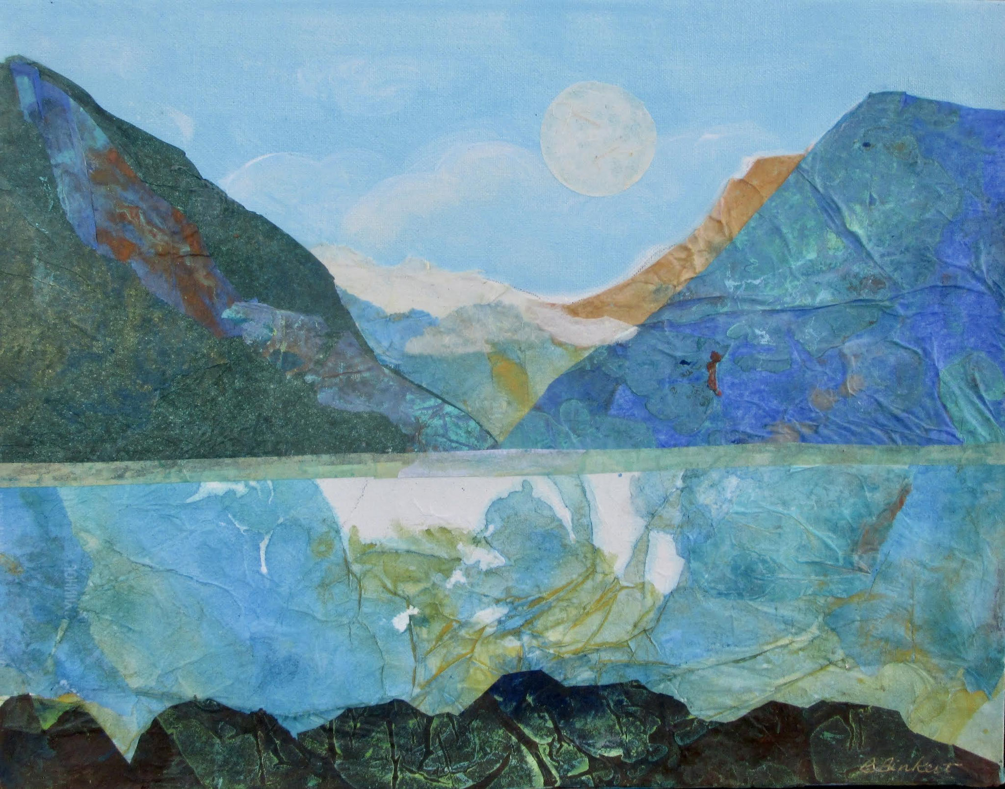 Mirror Lake, mixed media, 14x18 SOLD, 18x24