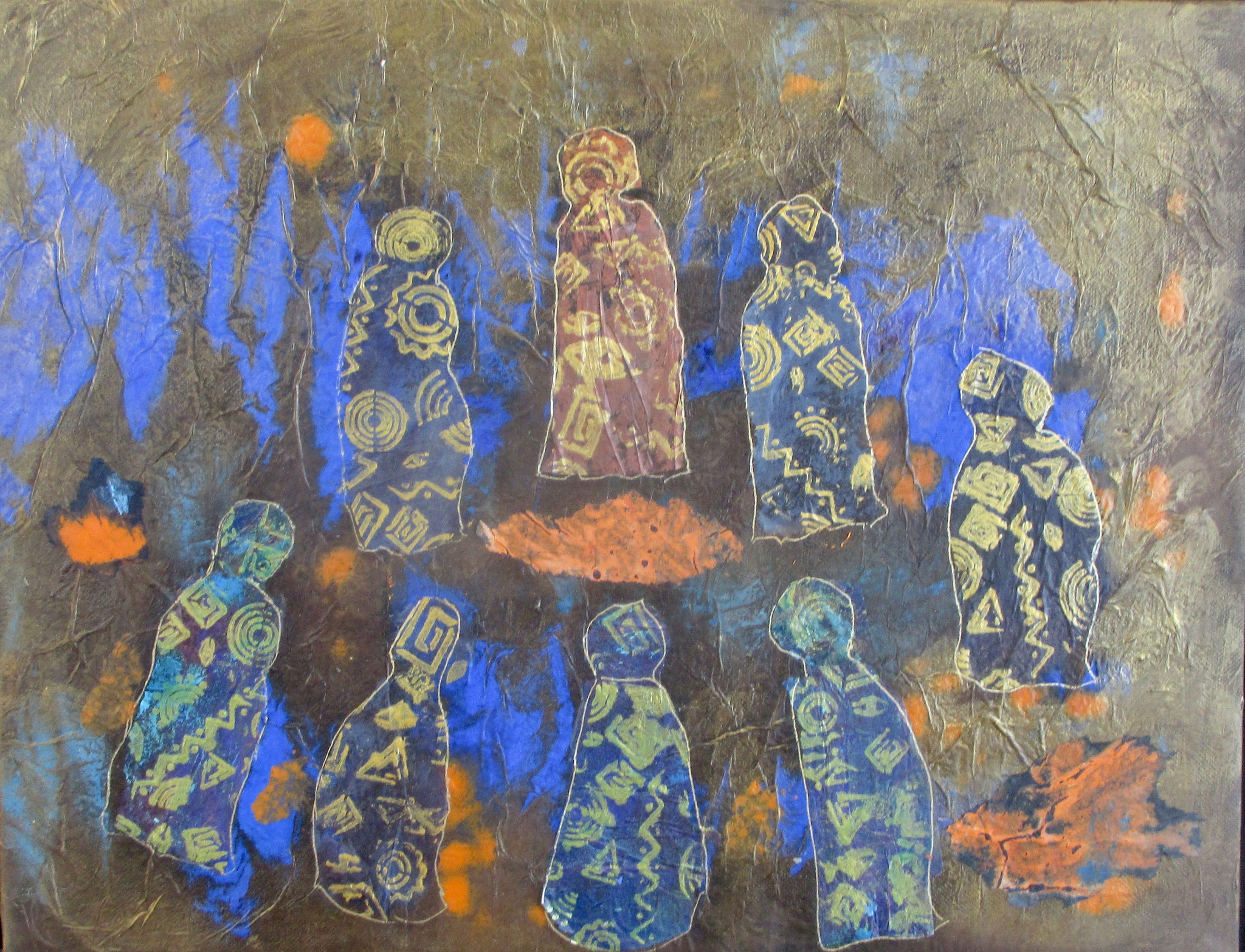 Navajo Fire Dancers, mixed media, 14x18