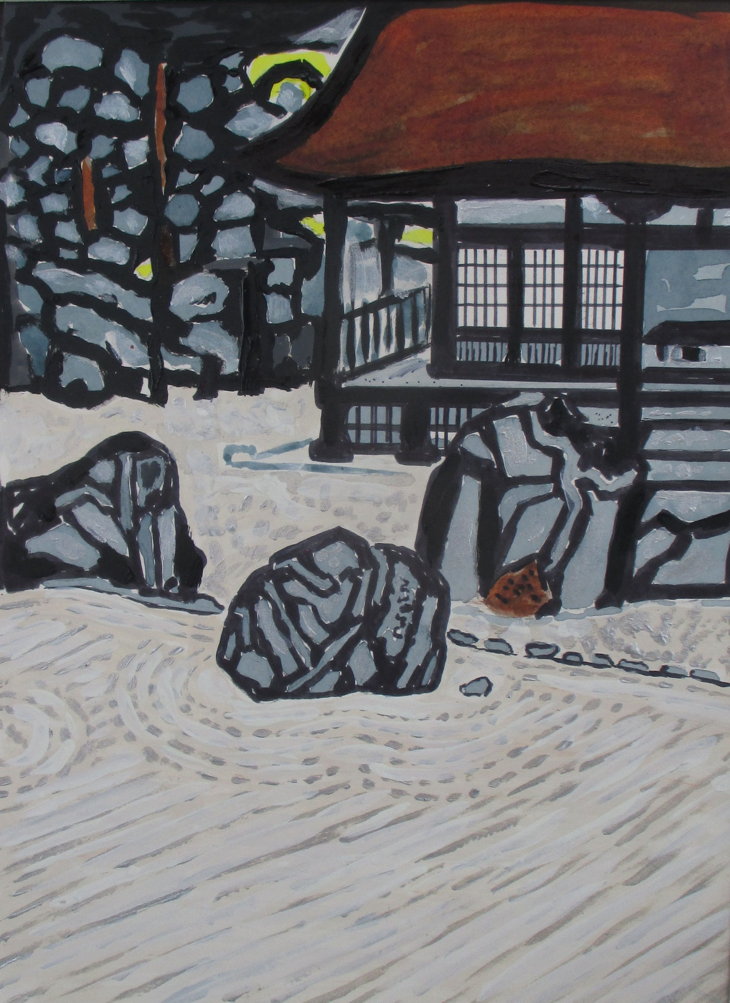 Zen Rock Garden 禅園, watercolor, 11 x 14 matted