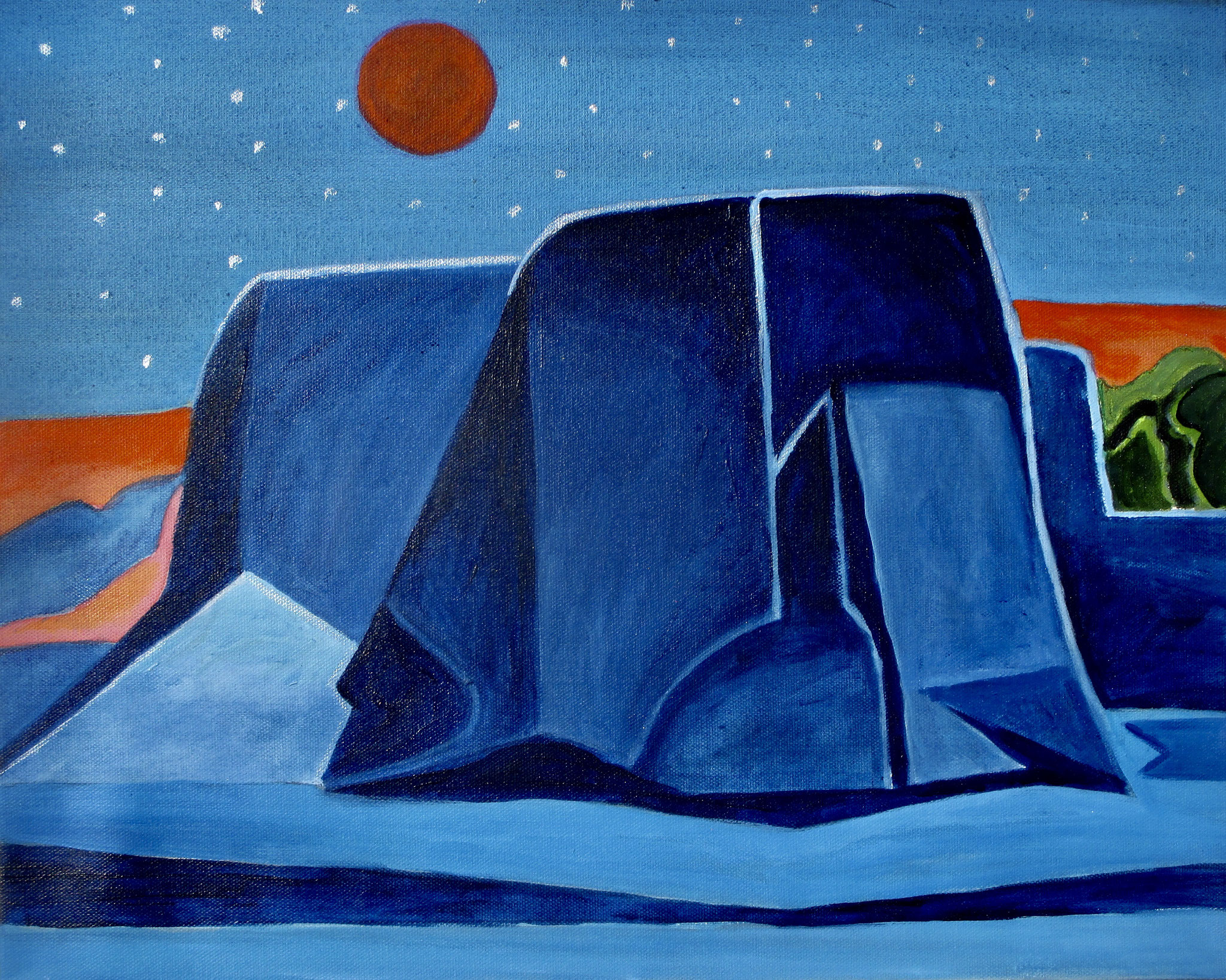 Strawberry Moon Over Ranchos Church, oil on canvas, 20 x 16