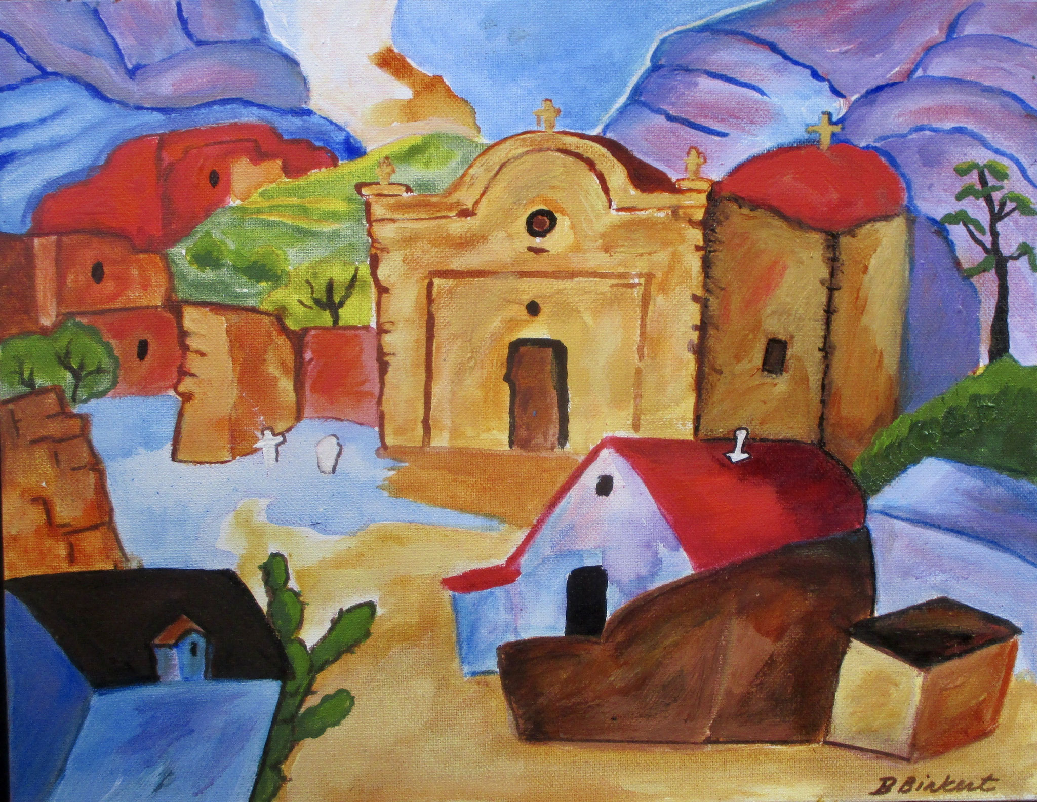 Pueblo Village, acrylic on canvas, 14 x 11