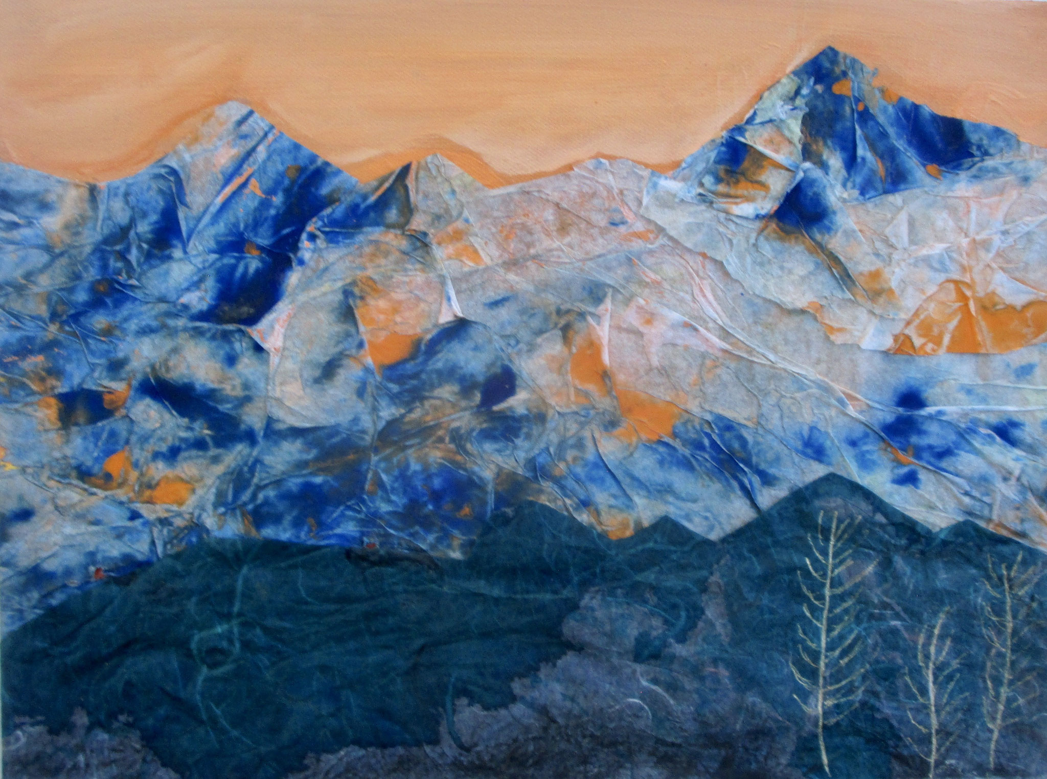 Winter's Glow, mixed media, 12x16