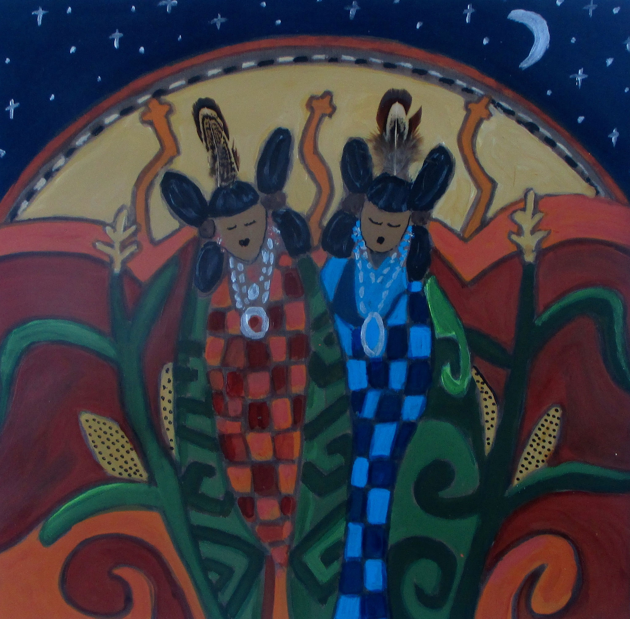 Corn Maidens, acrylic on paper, 16 x 16 SOLD