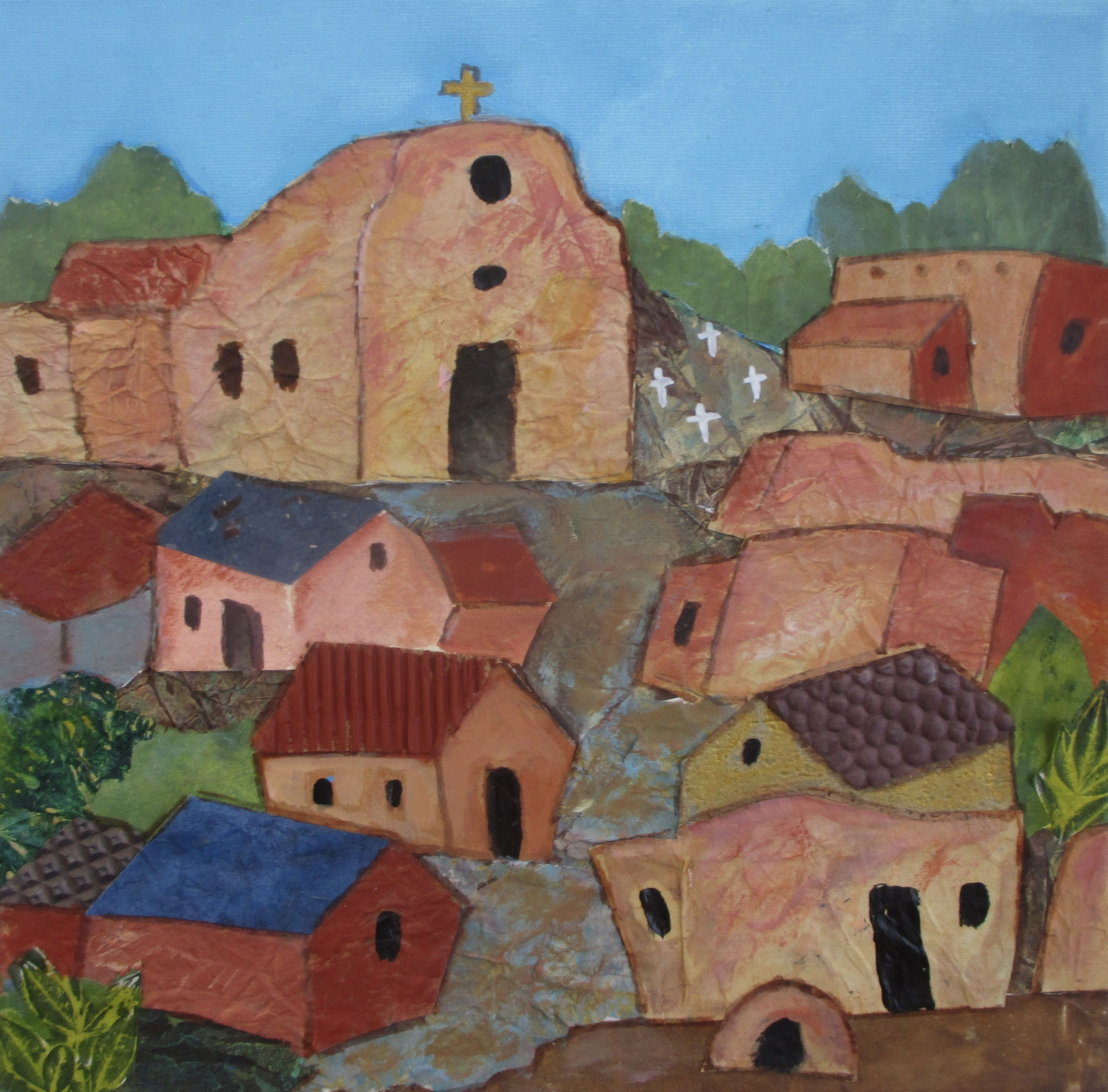 Pueblo Village, mixed media on canvas, 12 x 12 SOLD