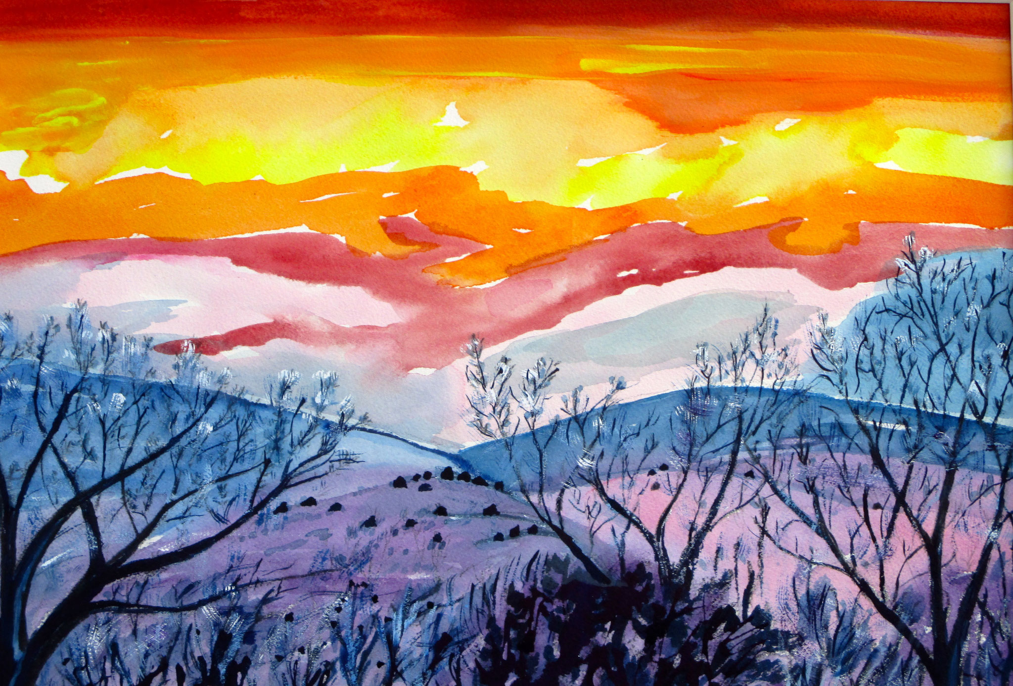 Santa Fe Sunset, watercolor, 24 x 18, SOLD