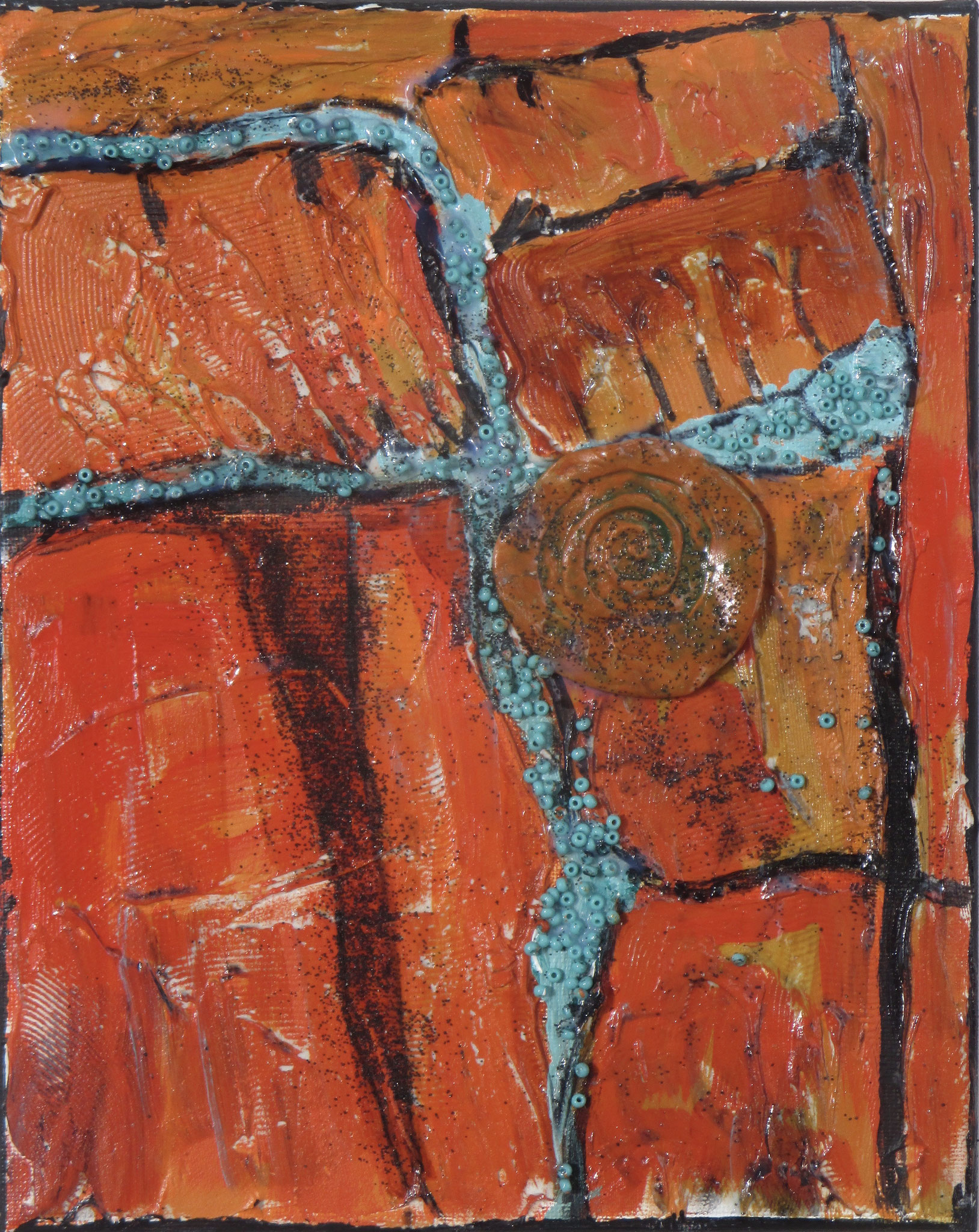 Spirit Rock, acrylic, clay, turquoise  on canvas, 8 x 10  SOLD