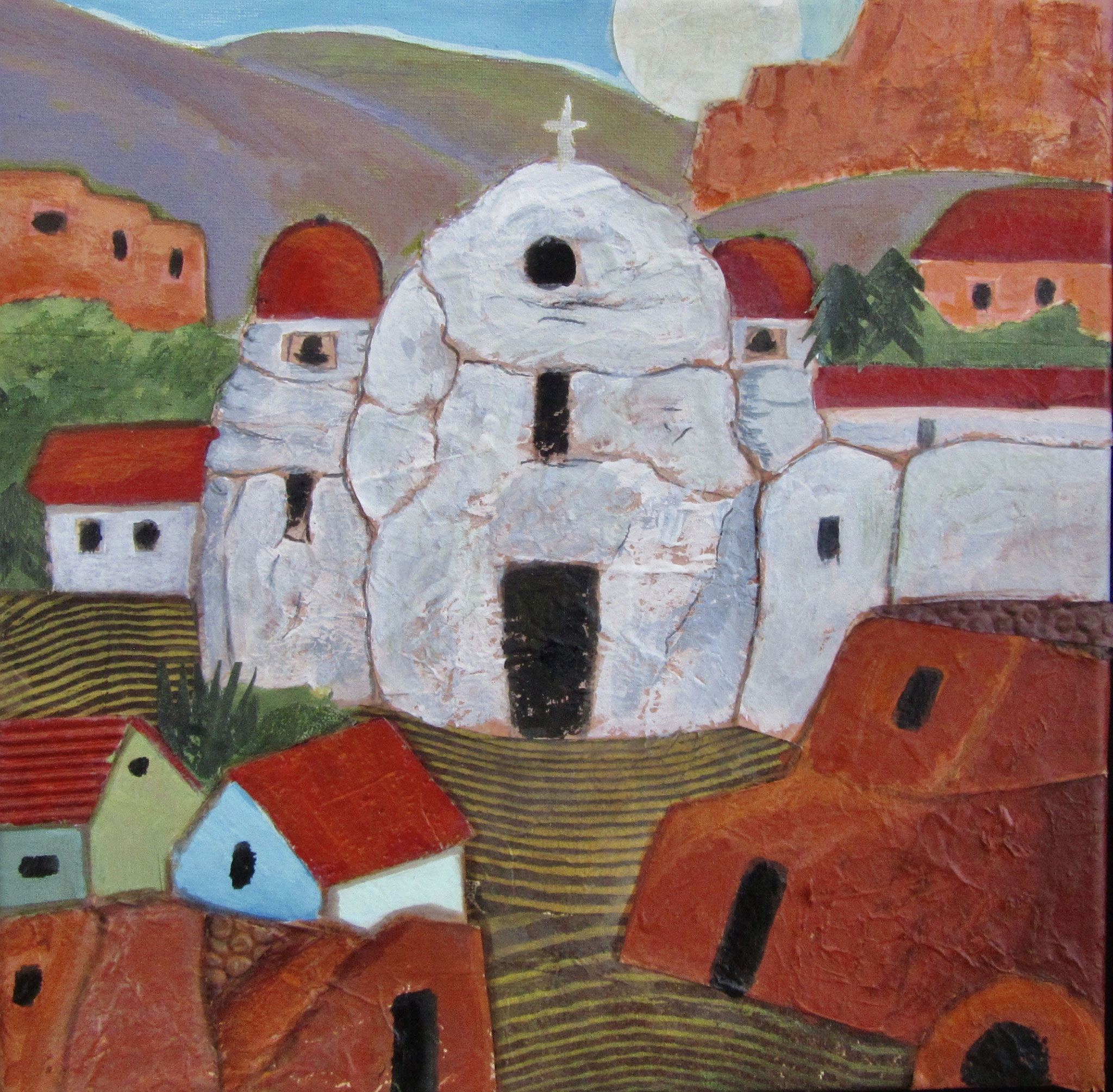 Mission Church, mixed media, 12x12