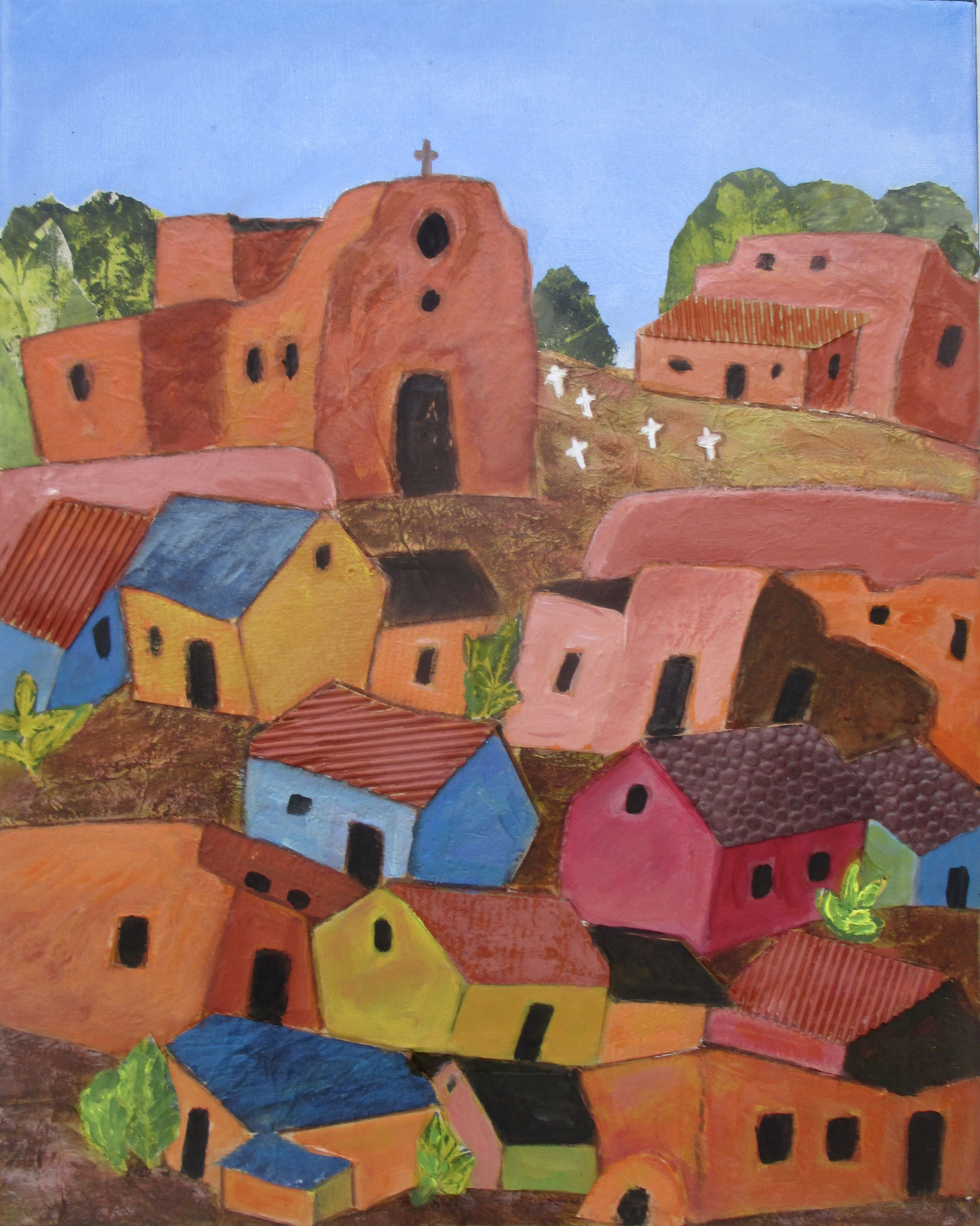 Pueblo Village, mixed media, 20 x 16
