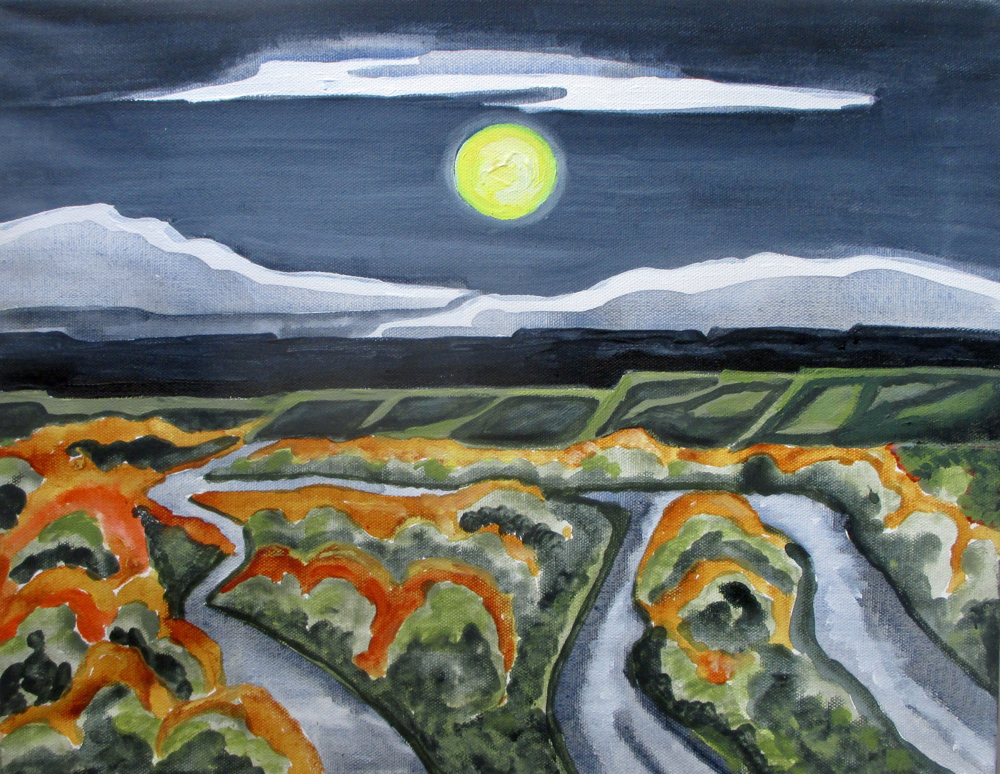 Moon Over Chama River, acrylic on canvas, 14 x 18 SOLD