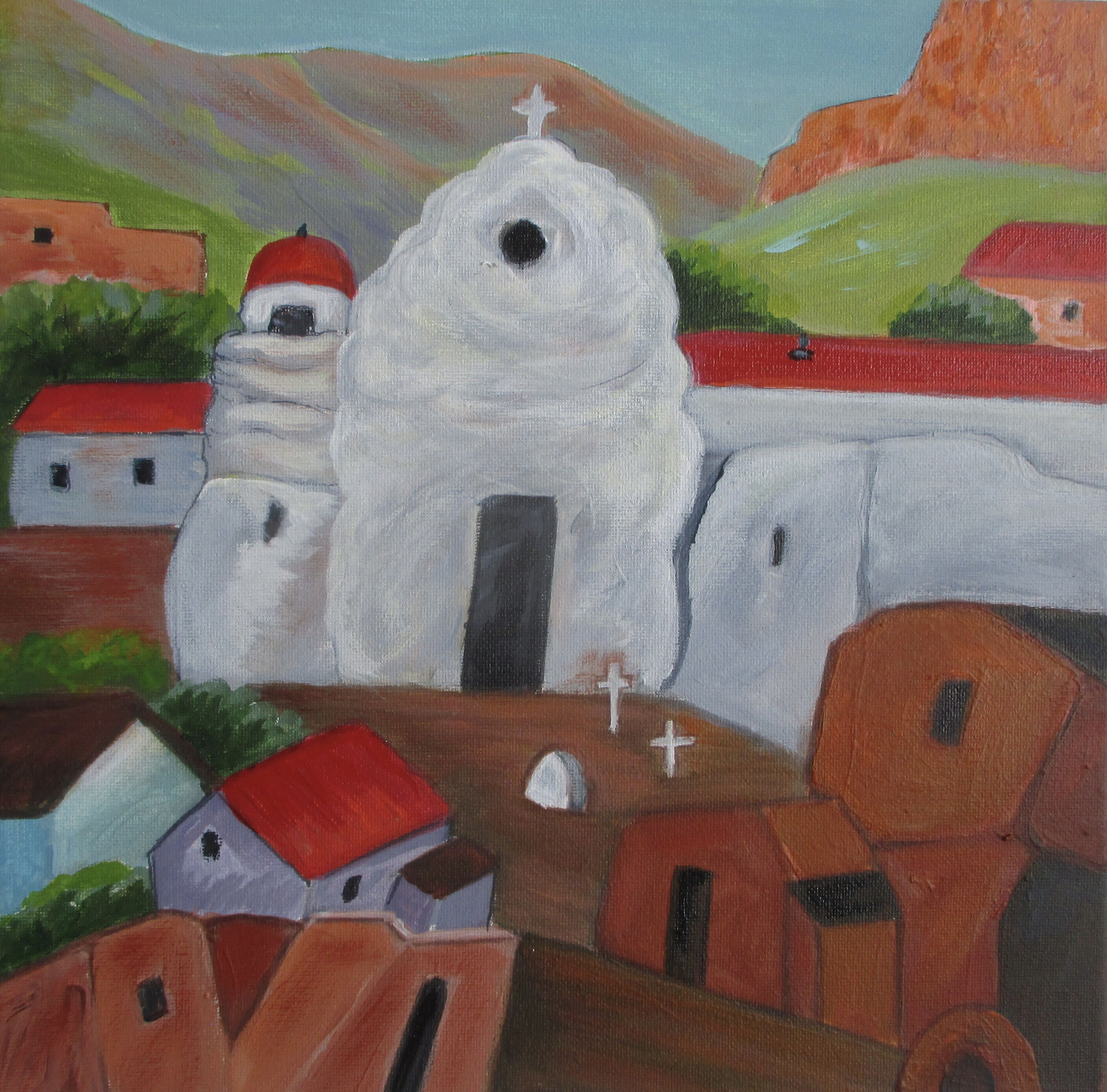 Pueblo Village, acrylic on canvas, 12 x 12 SOLD