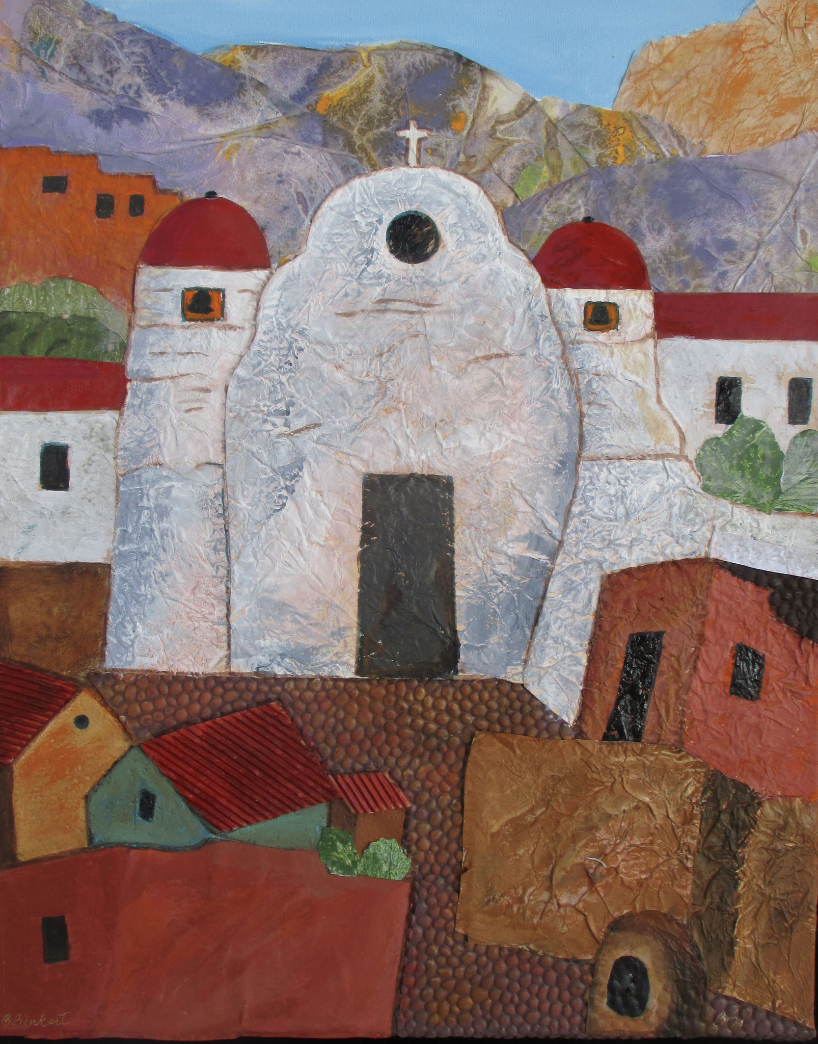 Mission Church mixed media on canvas, 20 x 16