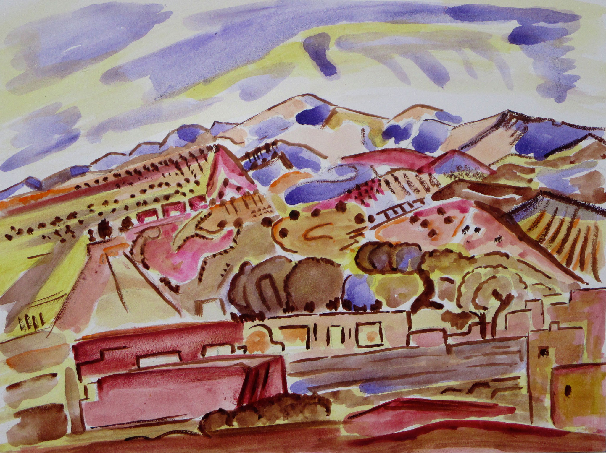 Lavender Skies, watercolor on board, 12 x 9,  SOLD