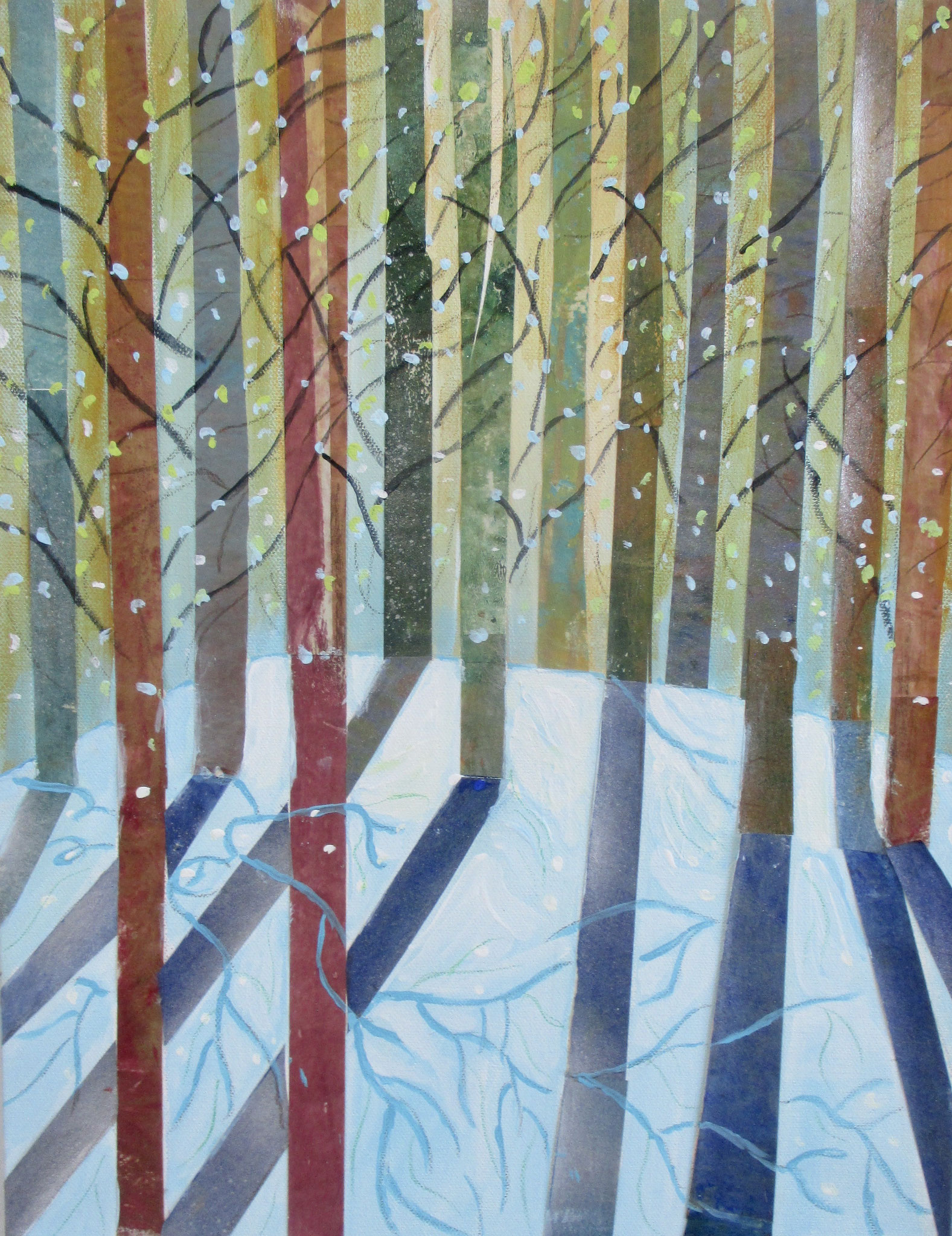 Sunlit Forest, mixed media on canvas, 18 x 14