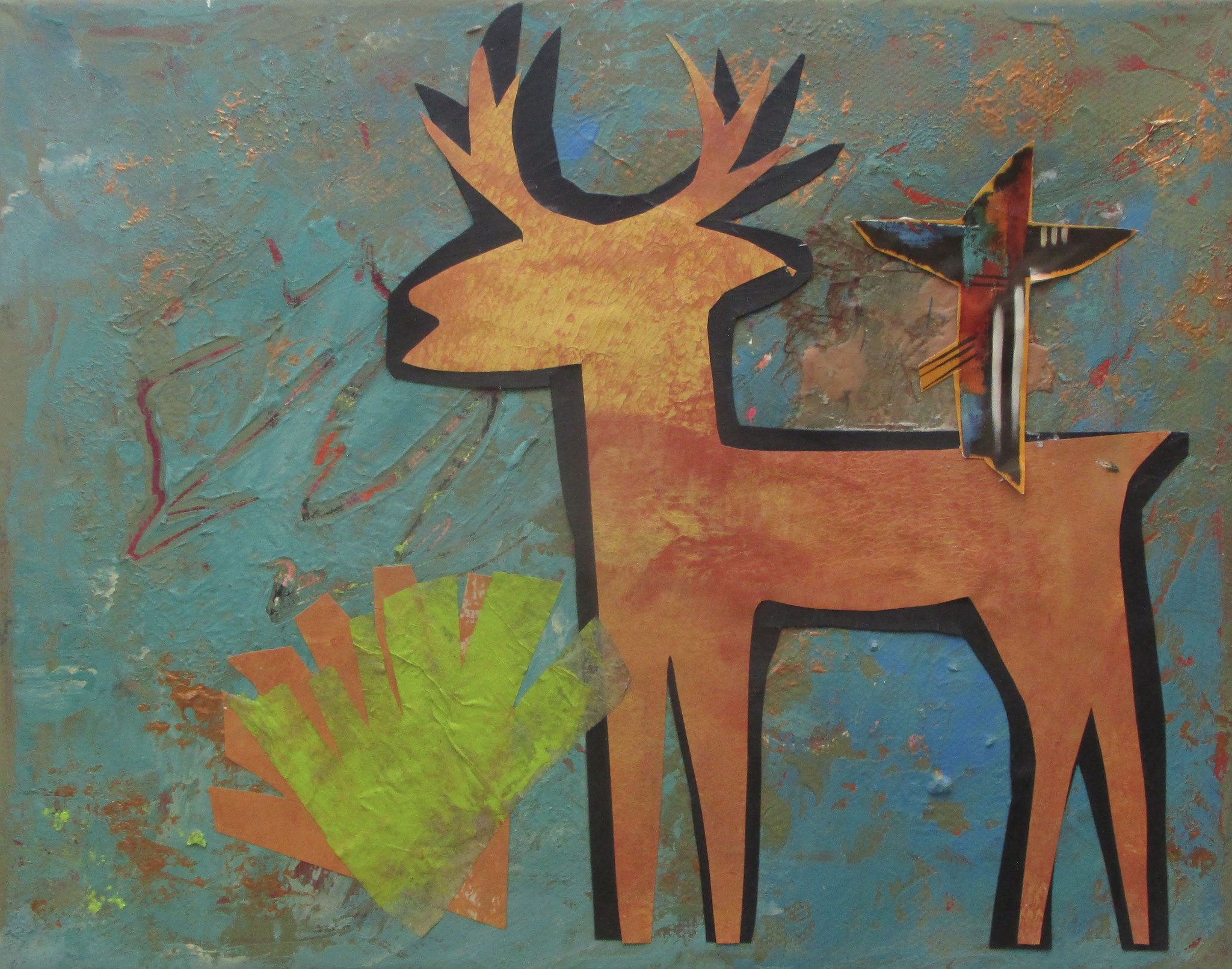 Sowiyngwa (deer), acrylic/collage on canvas, 10 x 8