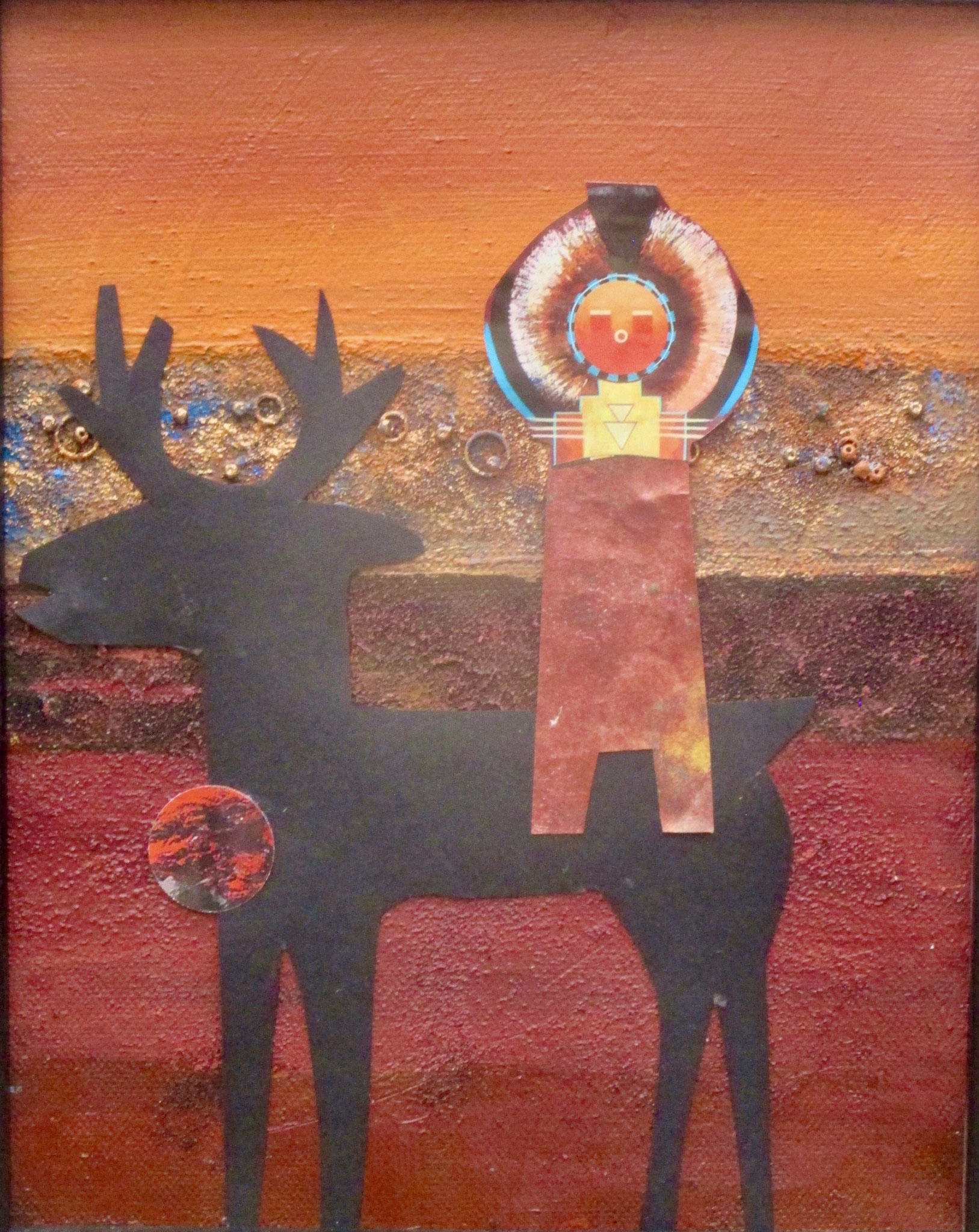 Sunface, acrylic, collage on canvas, 8 x 10