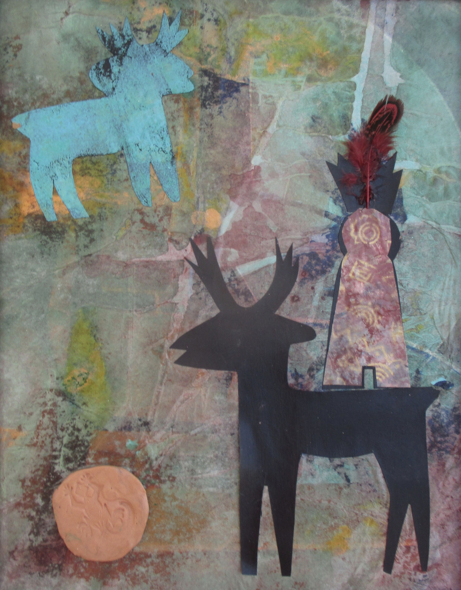 Deer Maiden, mixed media, 14 x 11