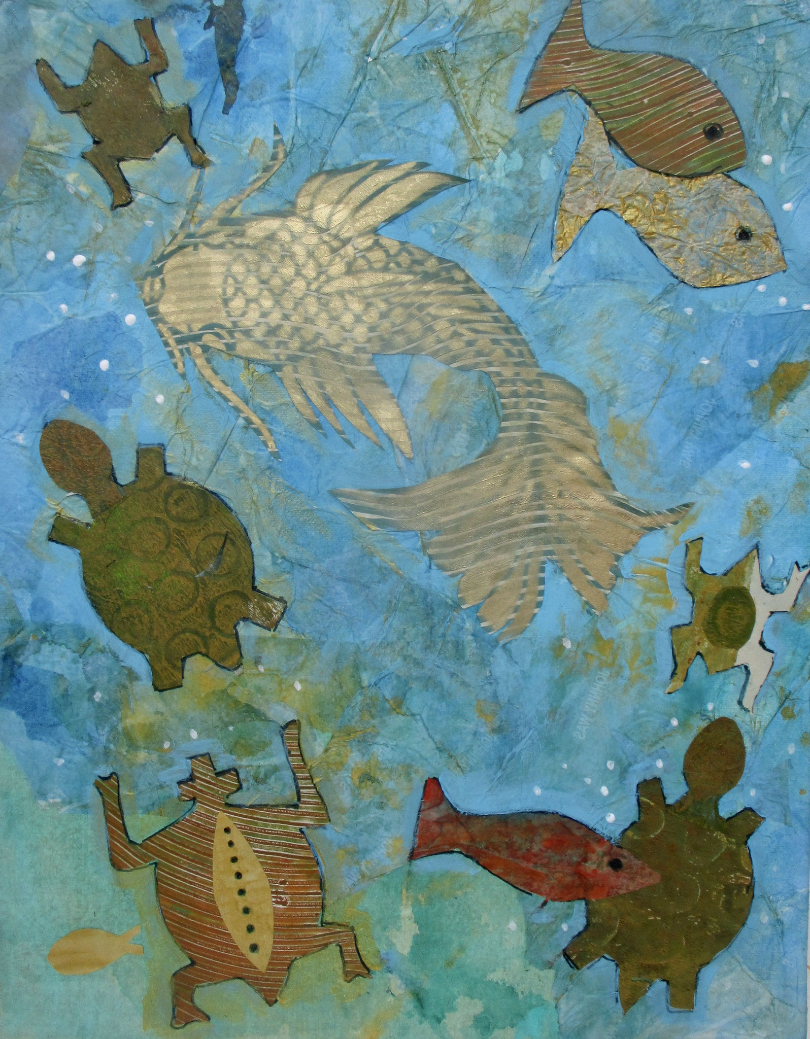 Aquatic Life, mixed media on canvas, 20 x 16