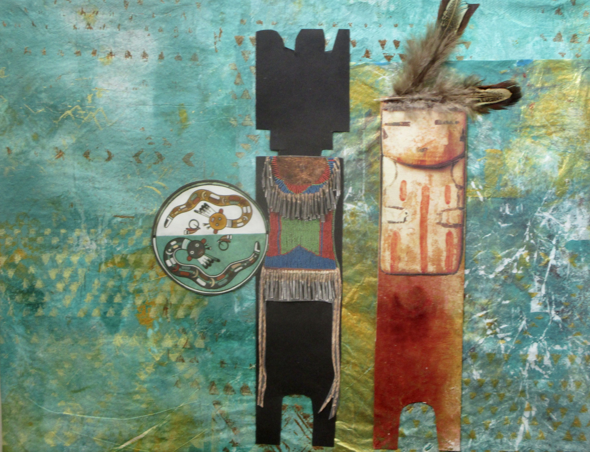 Gilapa (Snake Woman) Acrylic, collage, feather on canvas, 14 x 11 SOLD