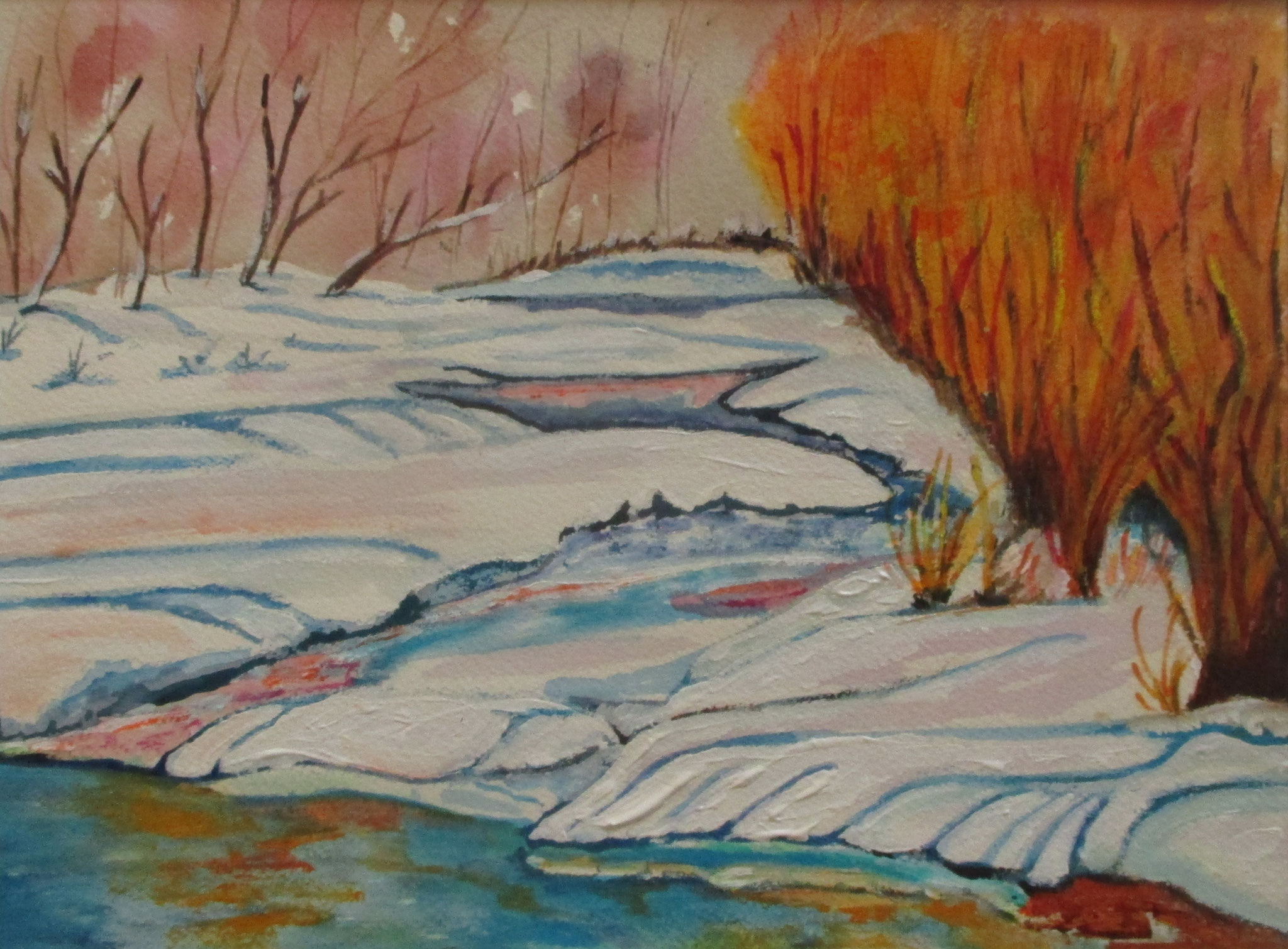 Snow Reflections, watercolor, 16 x 12 matted SOLD