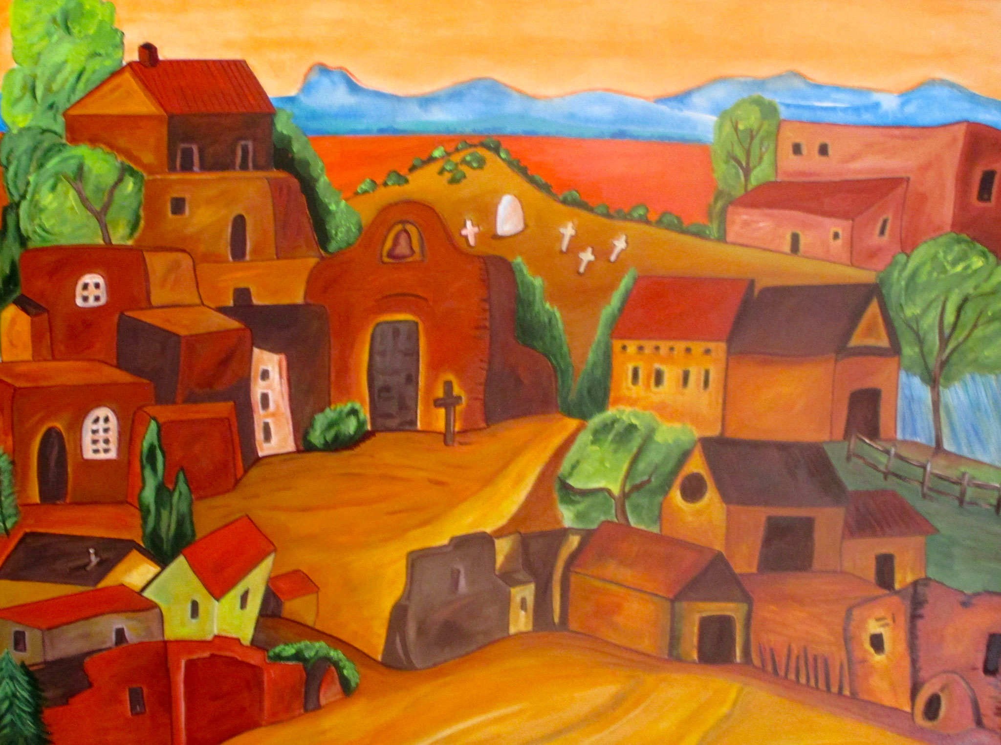 Pueblo Village, acrylic on canvas, 40 x 30 SOLD
