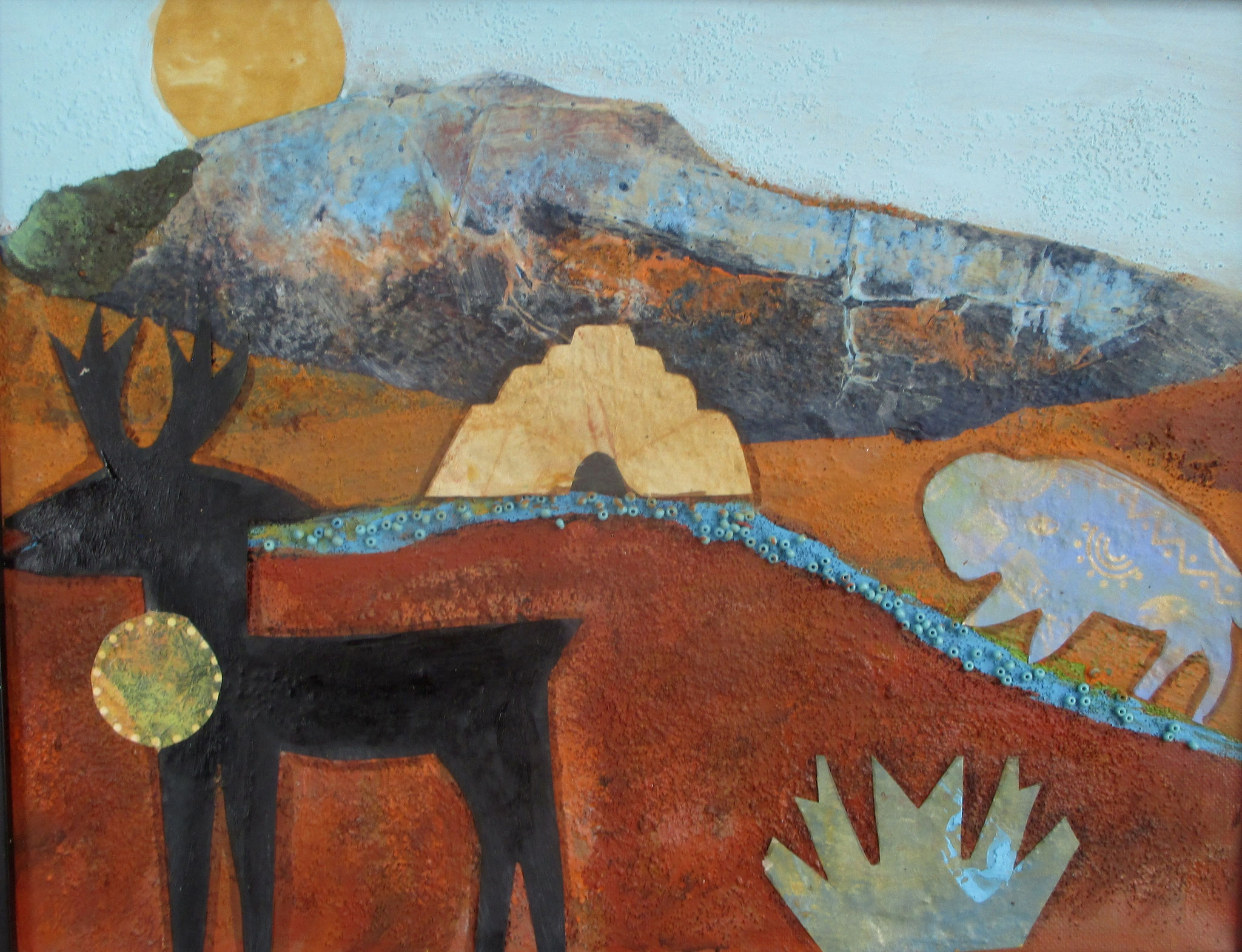Along the Turquoise Trail, mixed media, 11 x 14