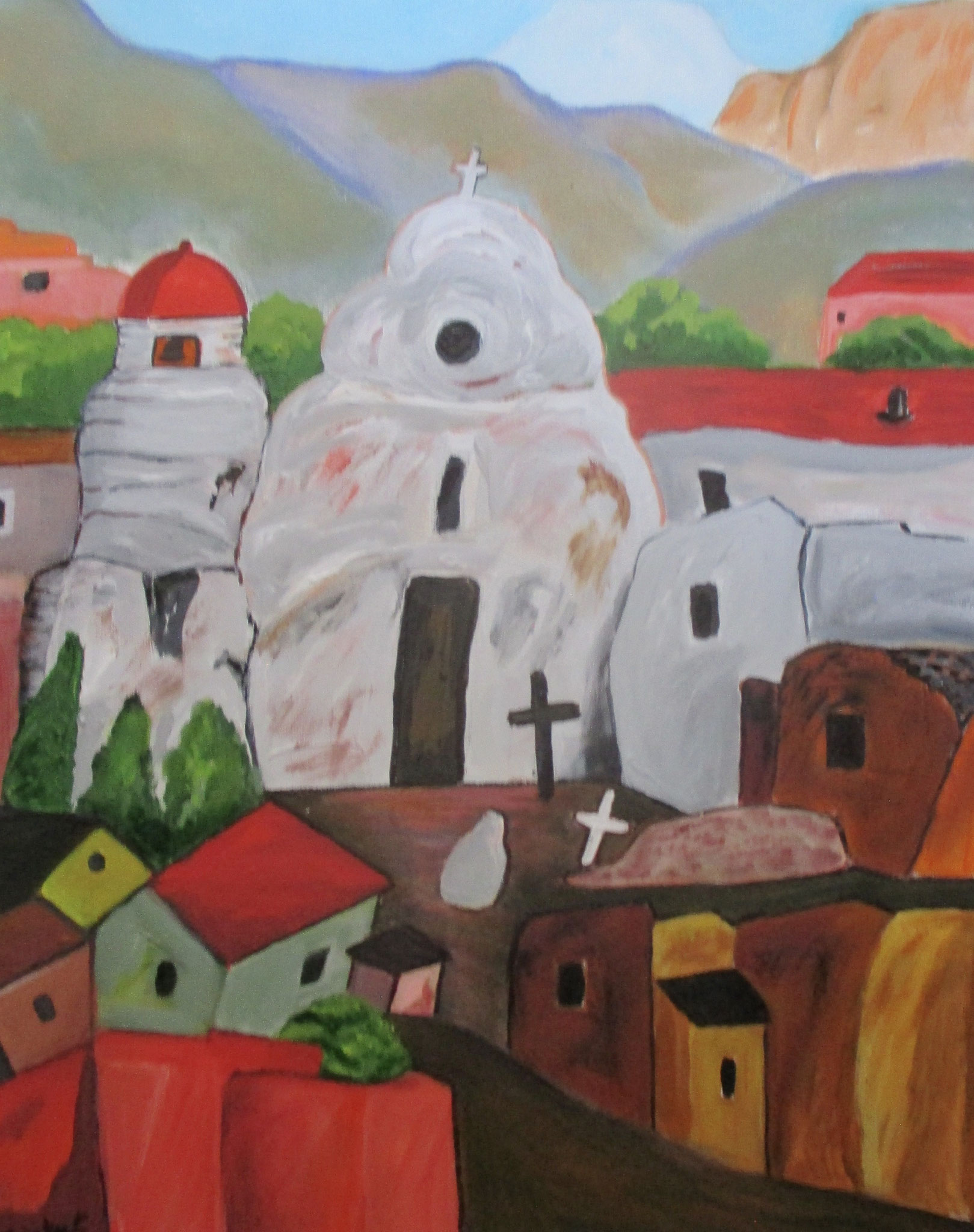 Pueblo Village, acrylic on canvas, 20 x 16; 14 x 18 SOLD